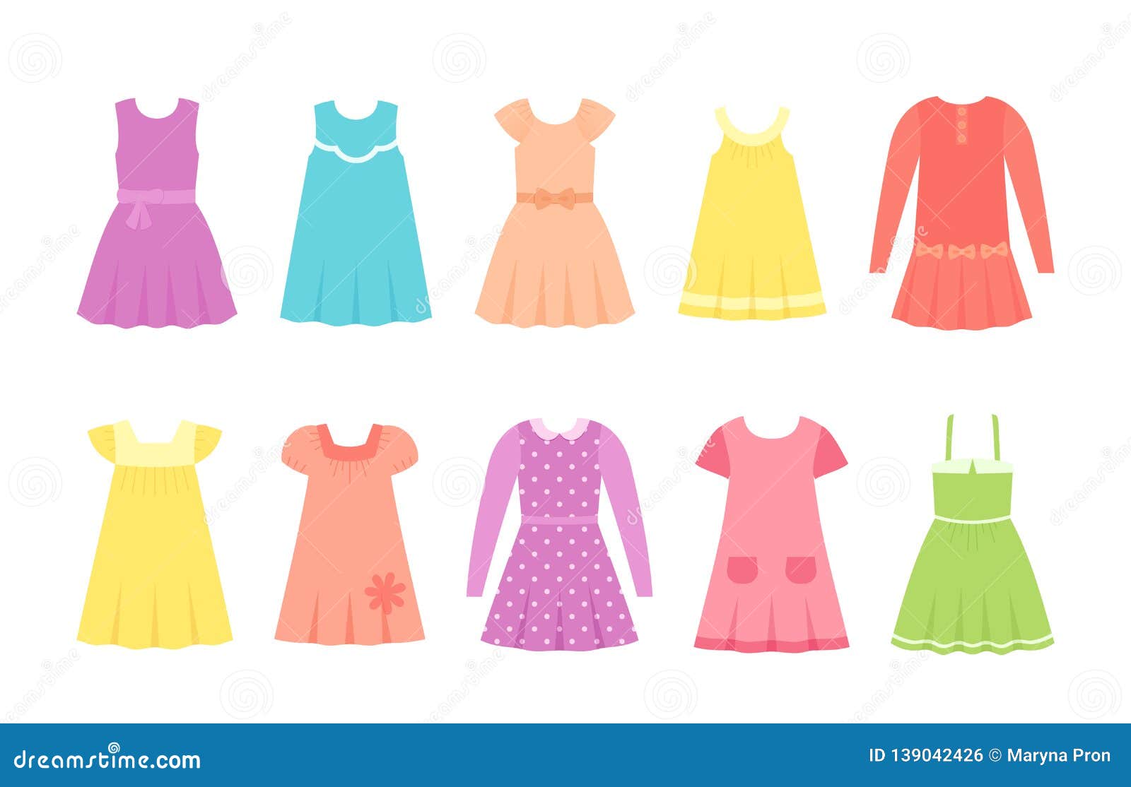 Baby Dresses. Vector Illustration. Girl Clothes in Flat Stock Vector ...