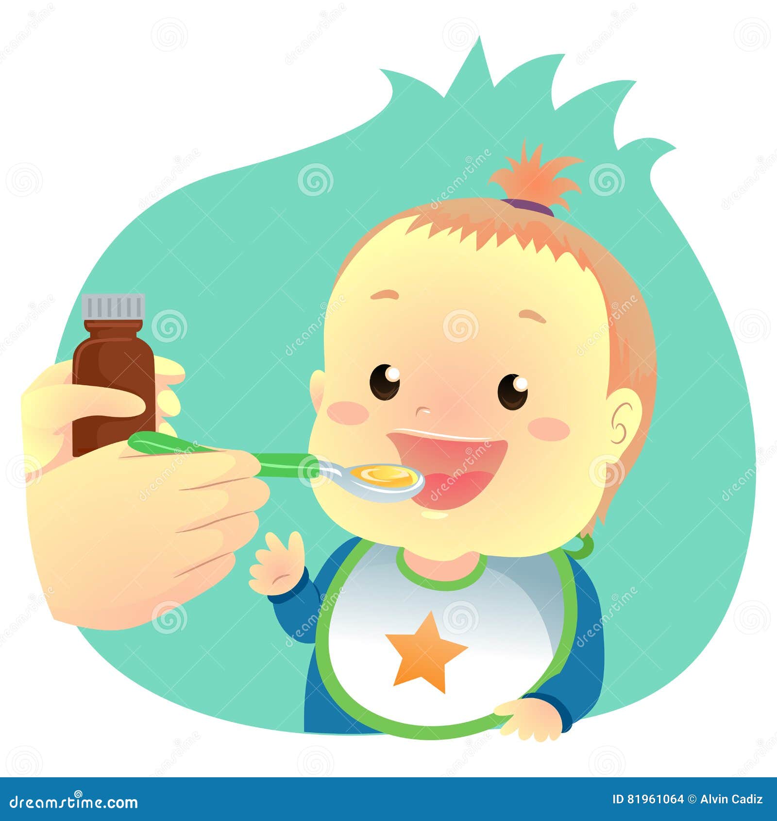 Baby Drinking Medicine Syrup Stock Vector Illustration of hand