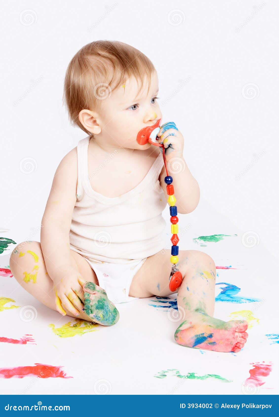 Baby with dummy stock photo. Image of happiness, painter - 3934002