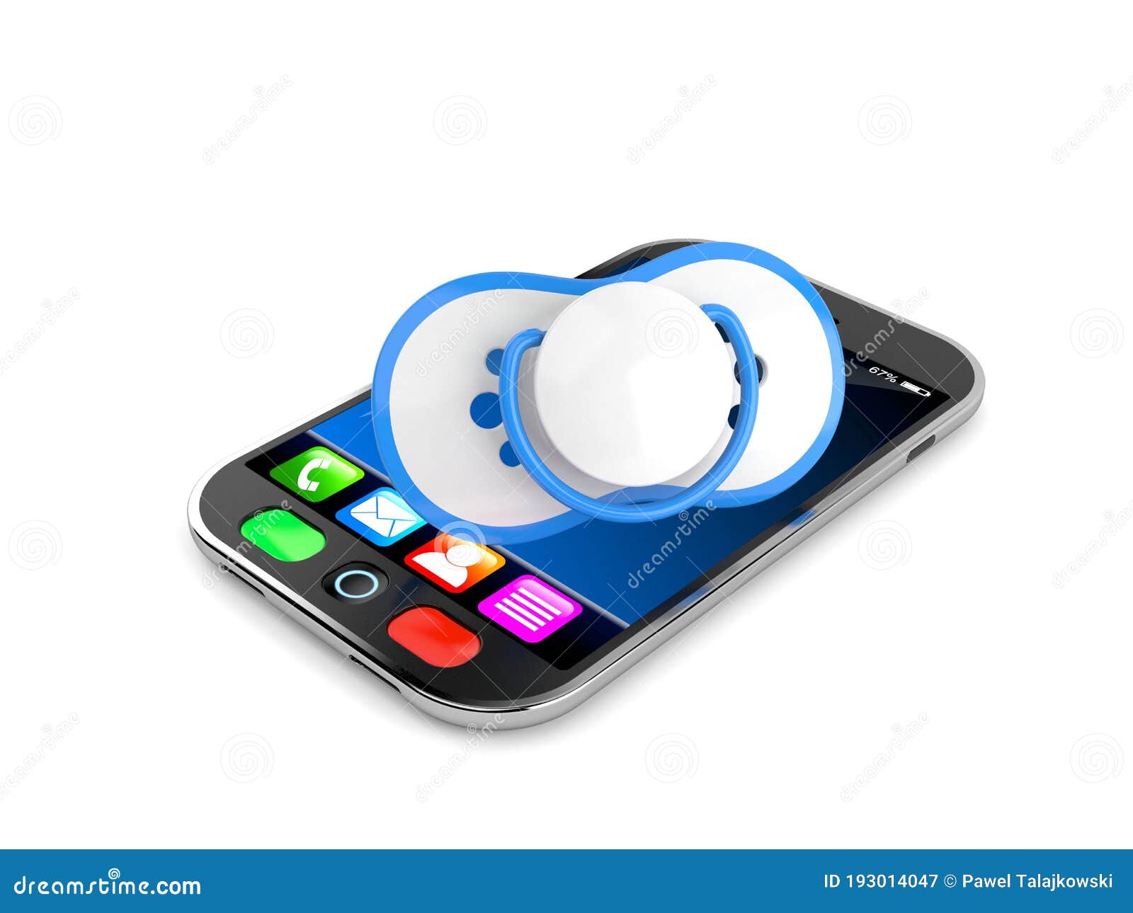 Baby dummy on smartphone stock illustration. Illustration of