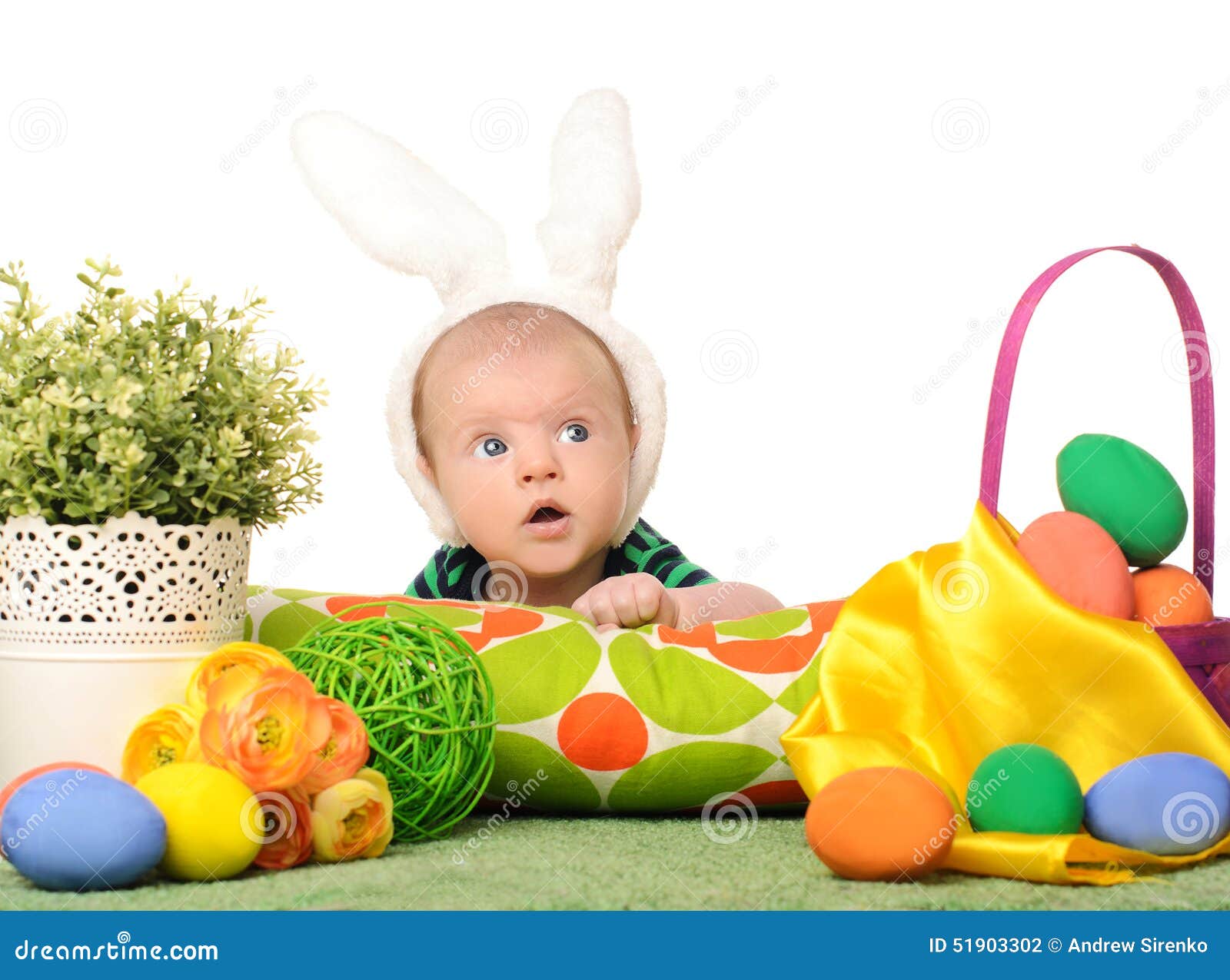 Baby with Easter Colored Eggs Stock Photo Image of bunny, childhood