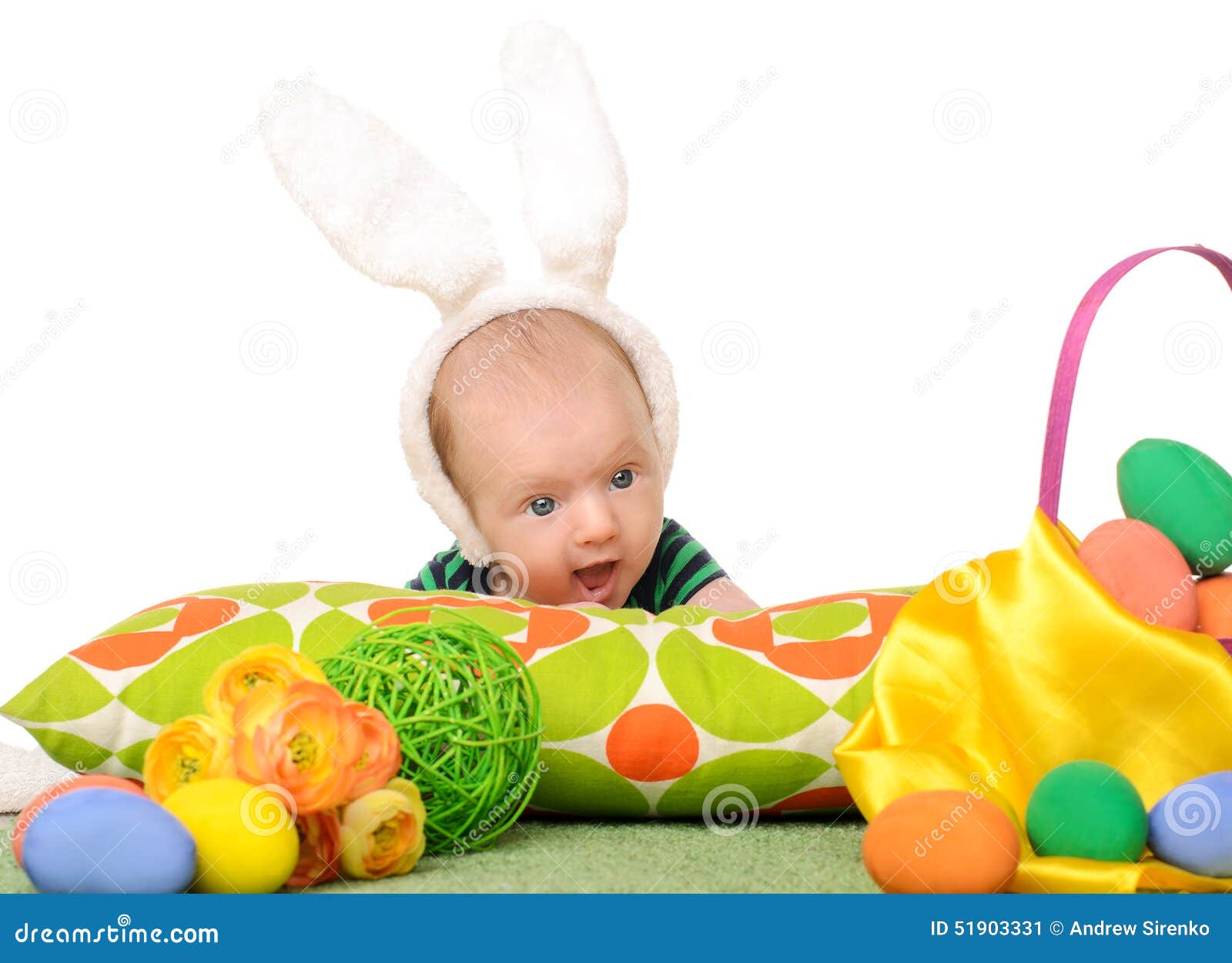 Baby with Easter Colored Eggs Stock Image Image of rabbit