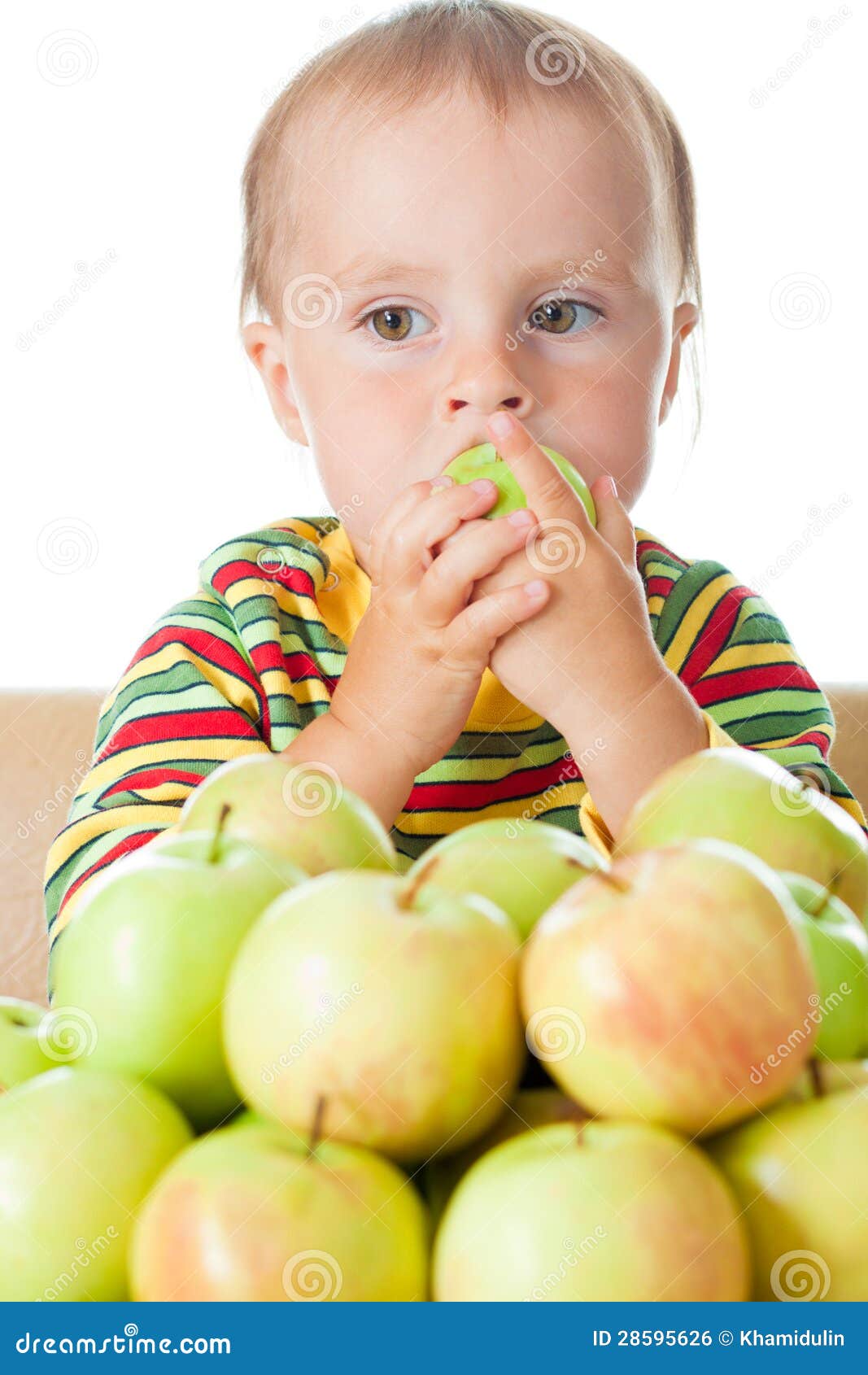 Baby eating apple stock photo. Image of happiness, girl 28595626