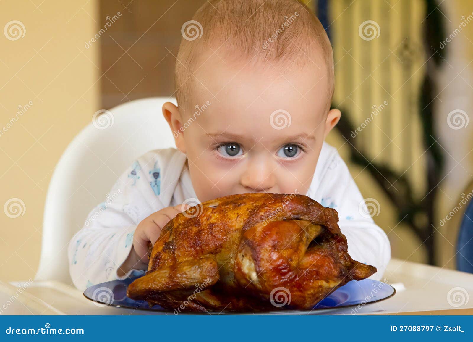 Baby Eating a Big Grilled Chicken Stock Image Image of tasty