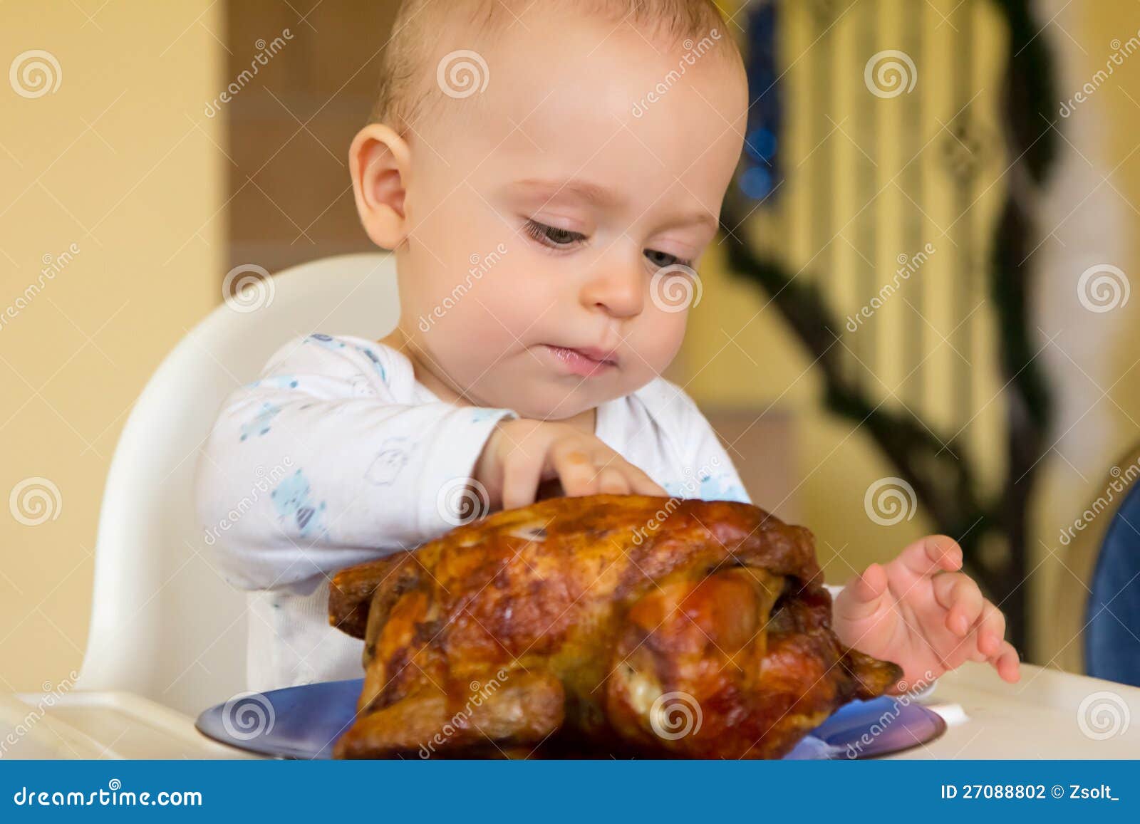 Baby Eating a Big Grilled Chicken Stock Photo - Image of tasty, dinner ...