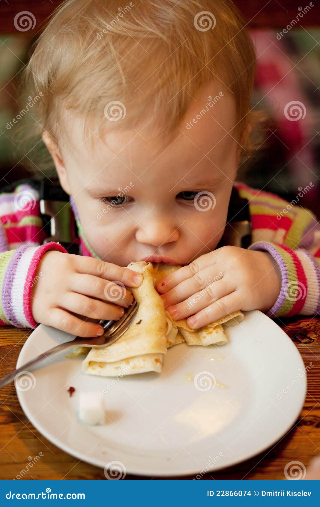 Baby Eats the Delicious Pancakes Stock Photo Image of daughter