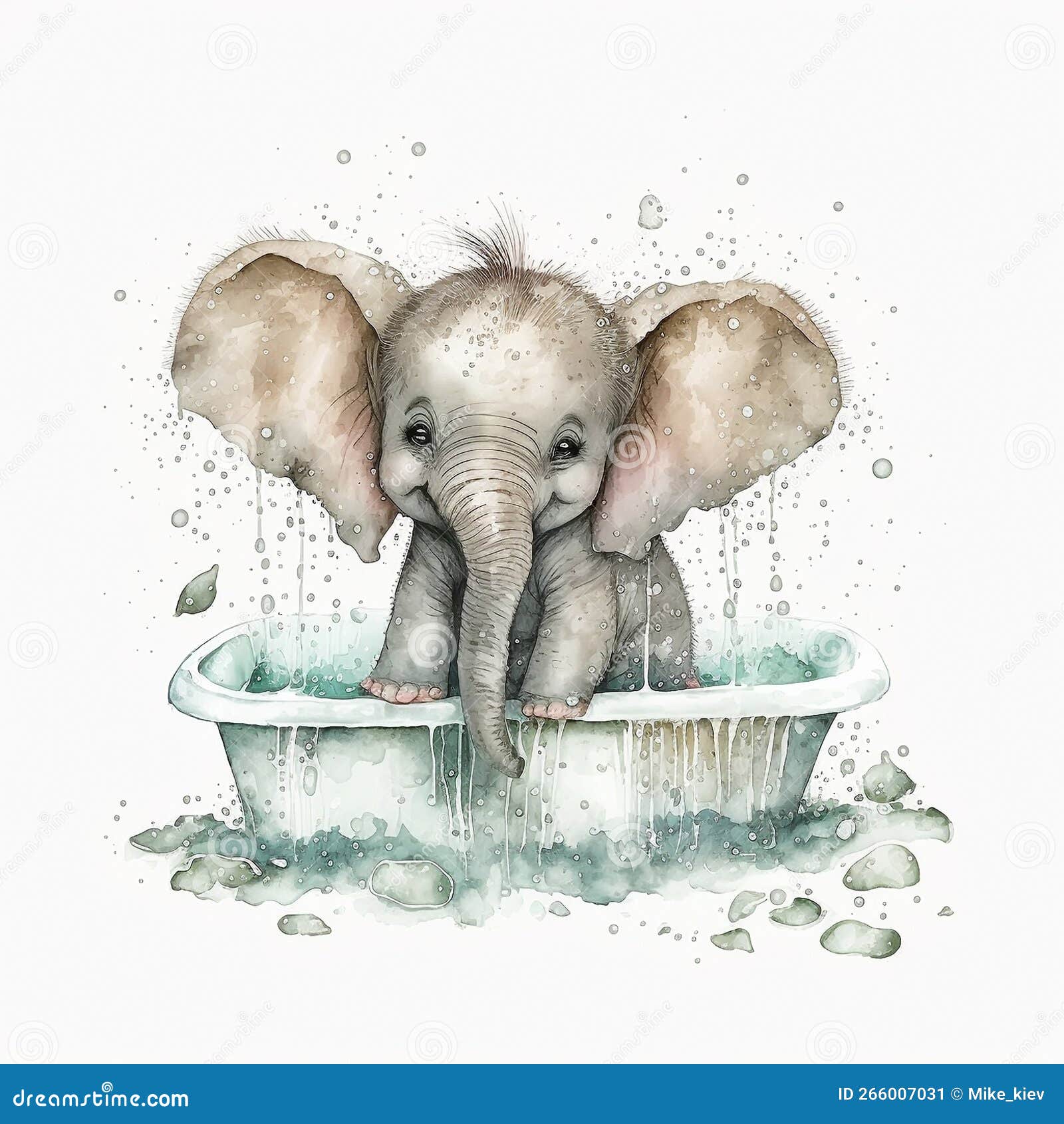 Baby elephant bathes stock illustration. Illustration of cartoon