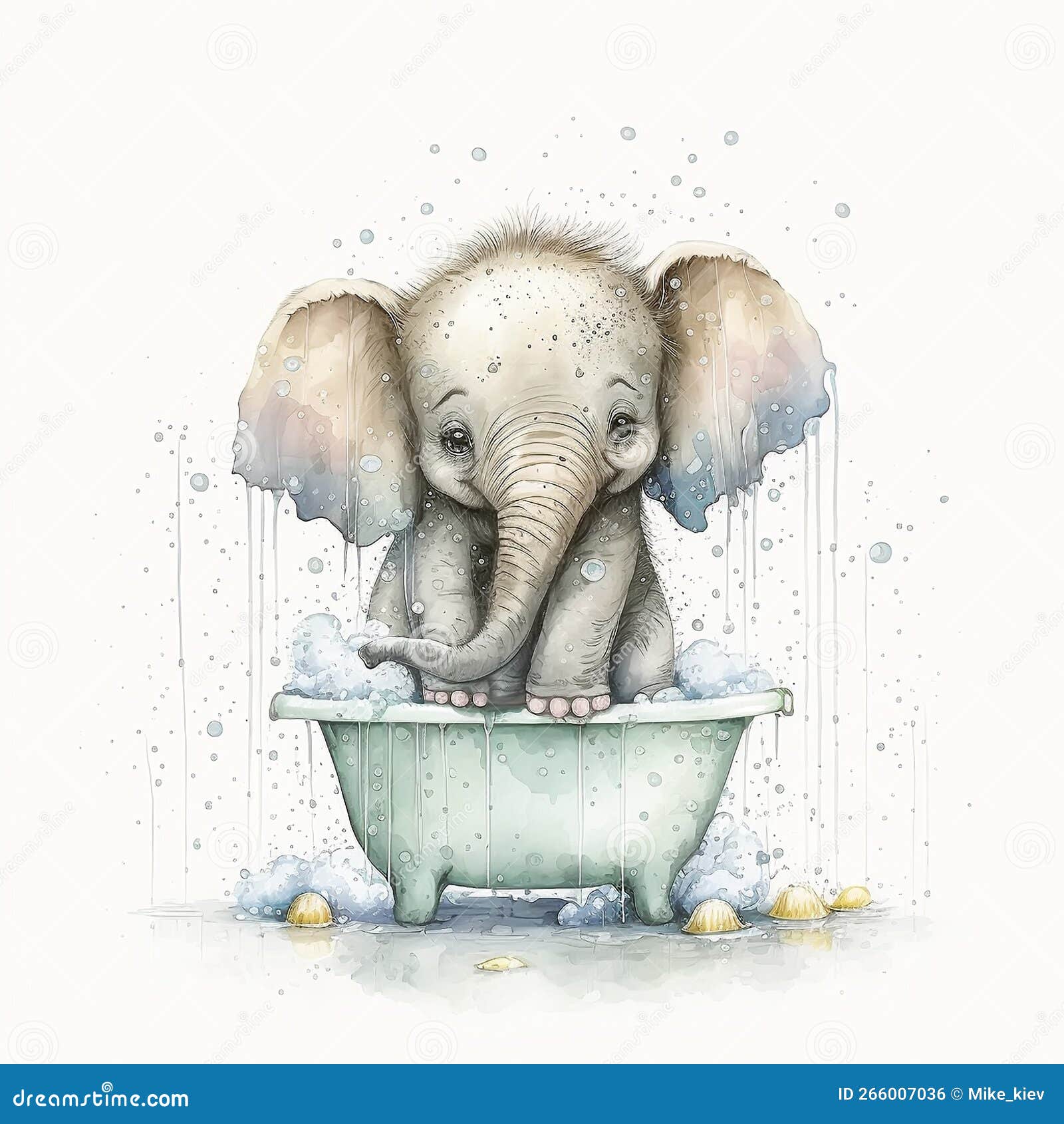 Baby elephant bathes stock illustration. Illustration of elephant 266007036