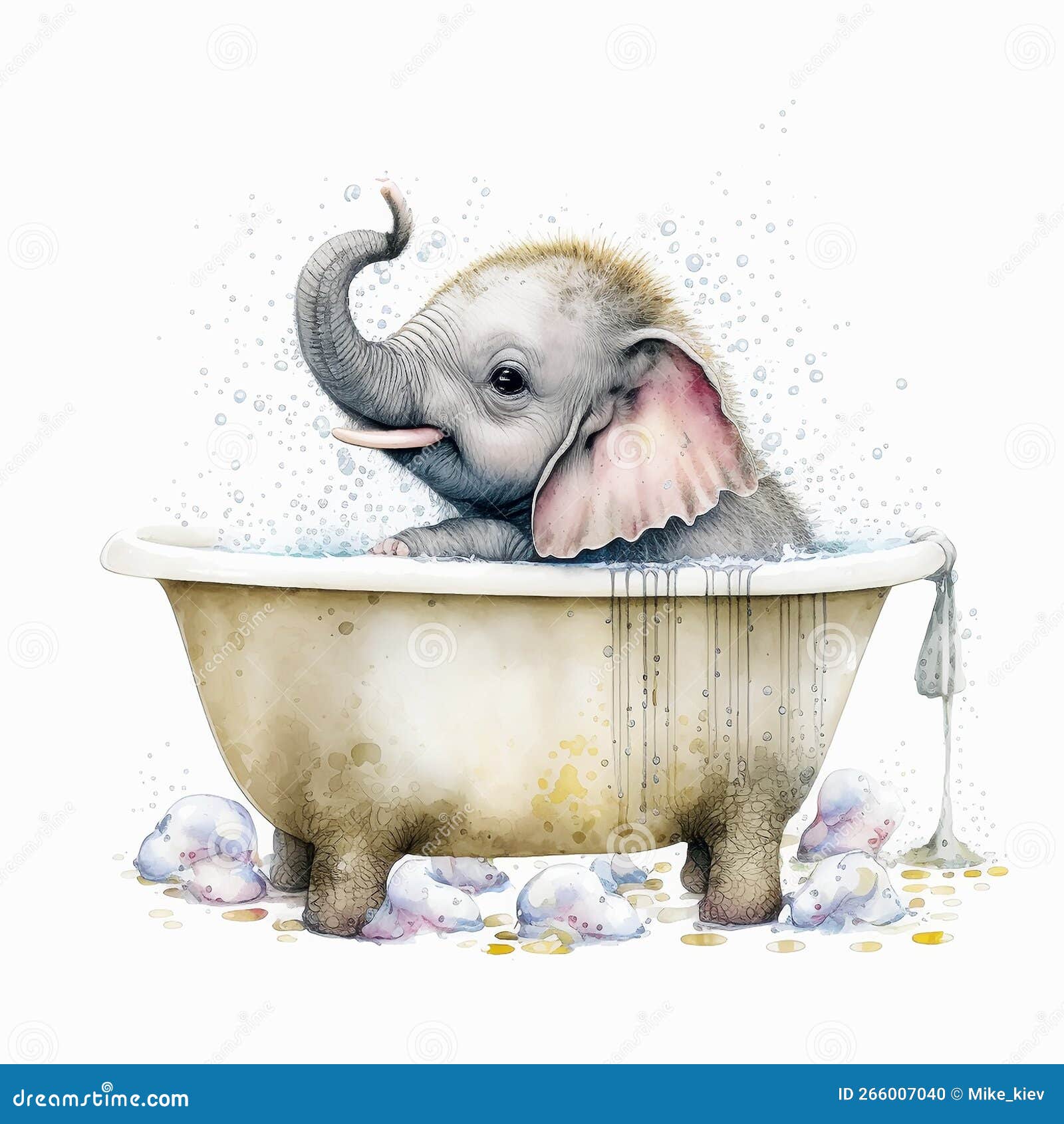Baby elephant bathes stock illustration. Illustration of happy 266007040