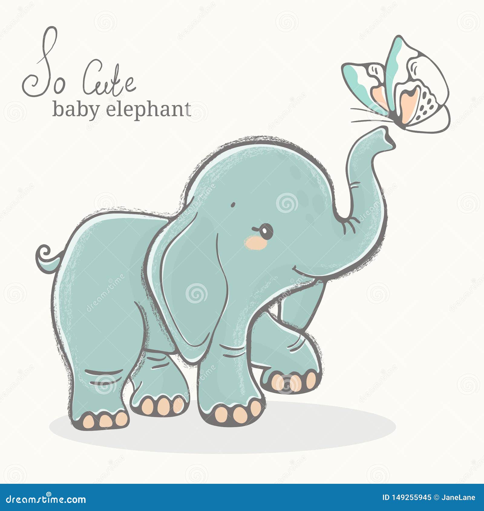 Elephant with butterfly cute animal drawings Vector Image-anthinhphatland.vn