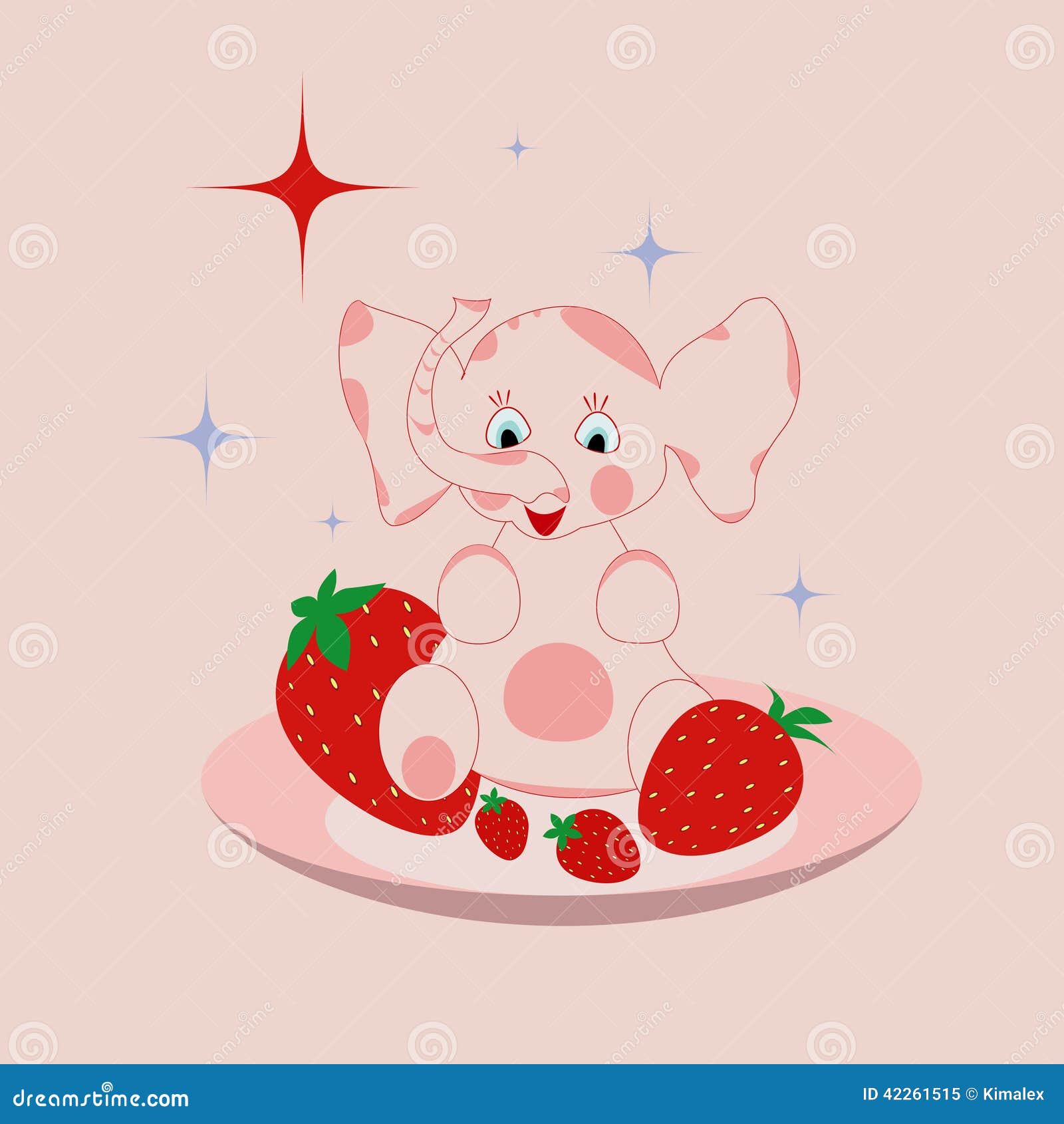 Baby Elephant with Strawberry Stock Vector Illustration of container