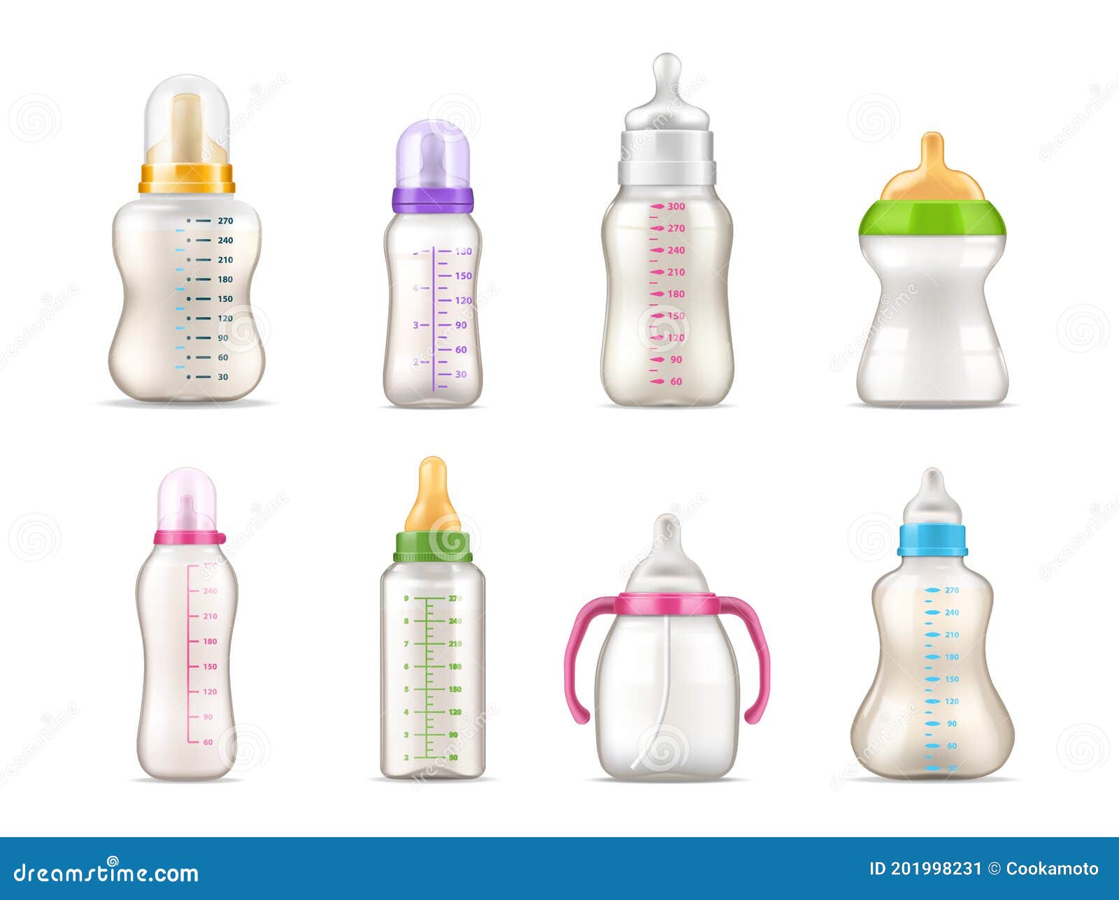 Baby Feeding Bottles, Milk Feeders, Realistic 3D Stock Vector -  Illustration of girl, care: 201998231