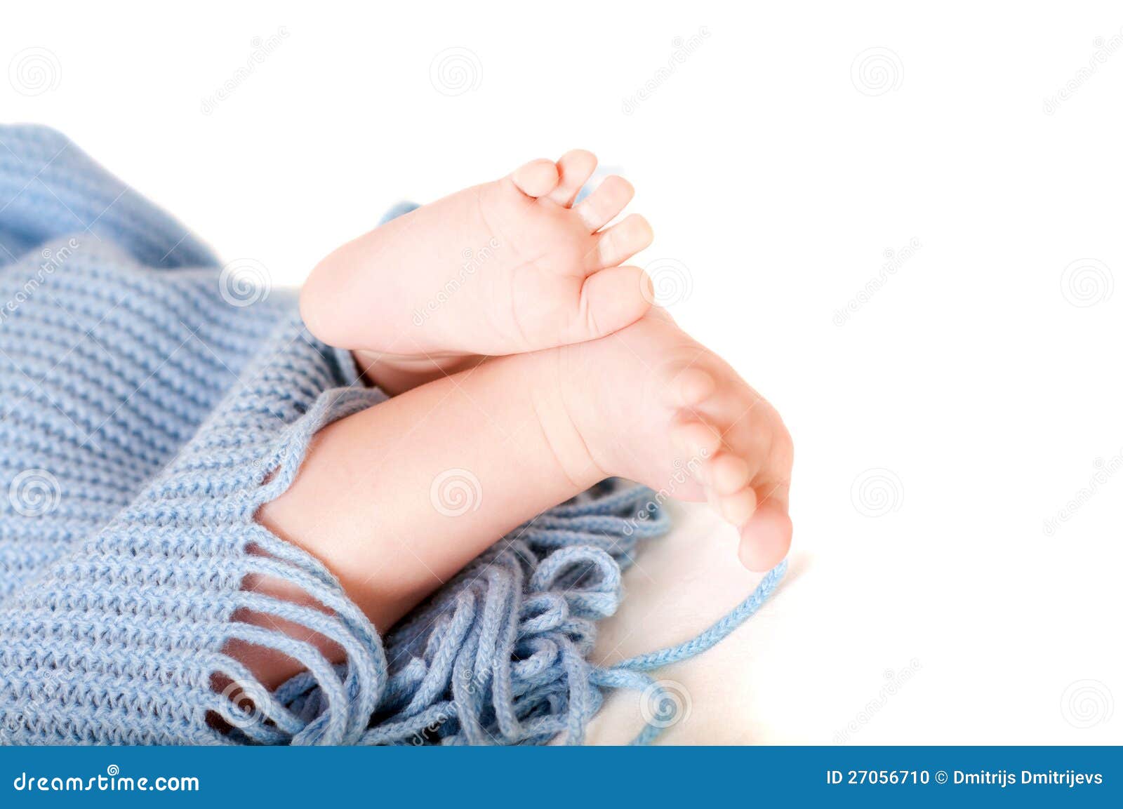 Baby Feet Covered in Blue Wrap Isolated Background Stock Photo Image