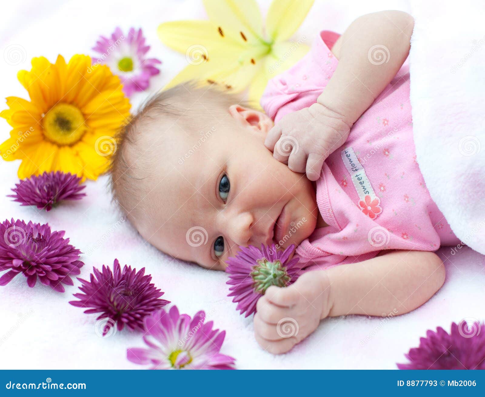 Baby with flower stock image. Image of newborn, little 8877793