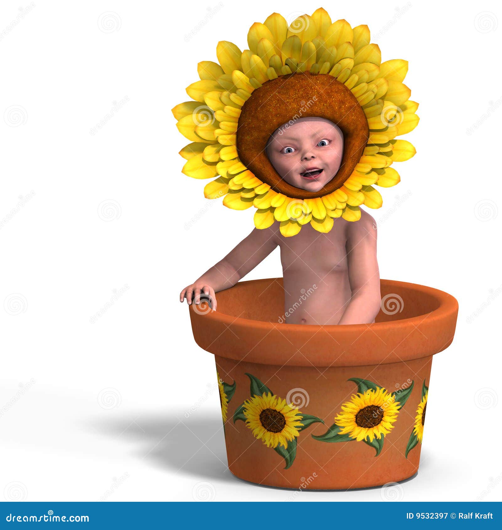 Baby in flower pot stock illustration. Illustration of dinky 9532397