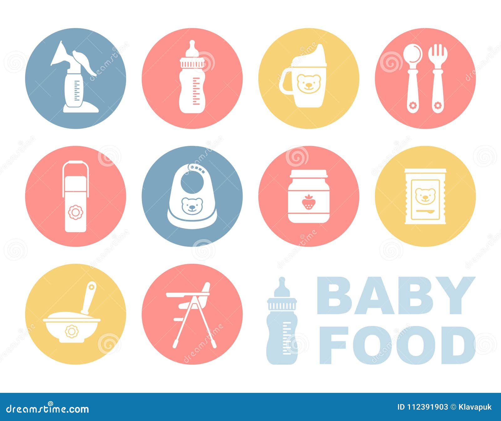 Baby food icon set stock vector. Illustration of eating 112391903