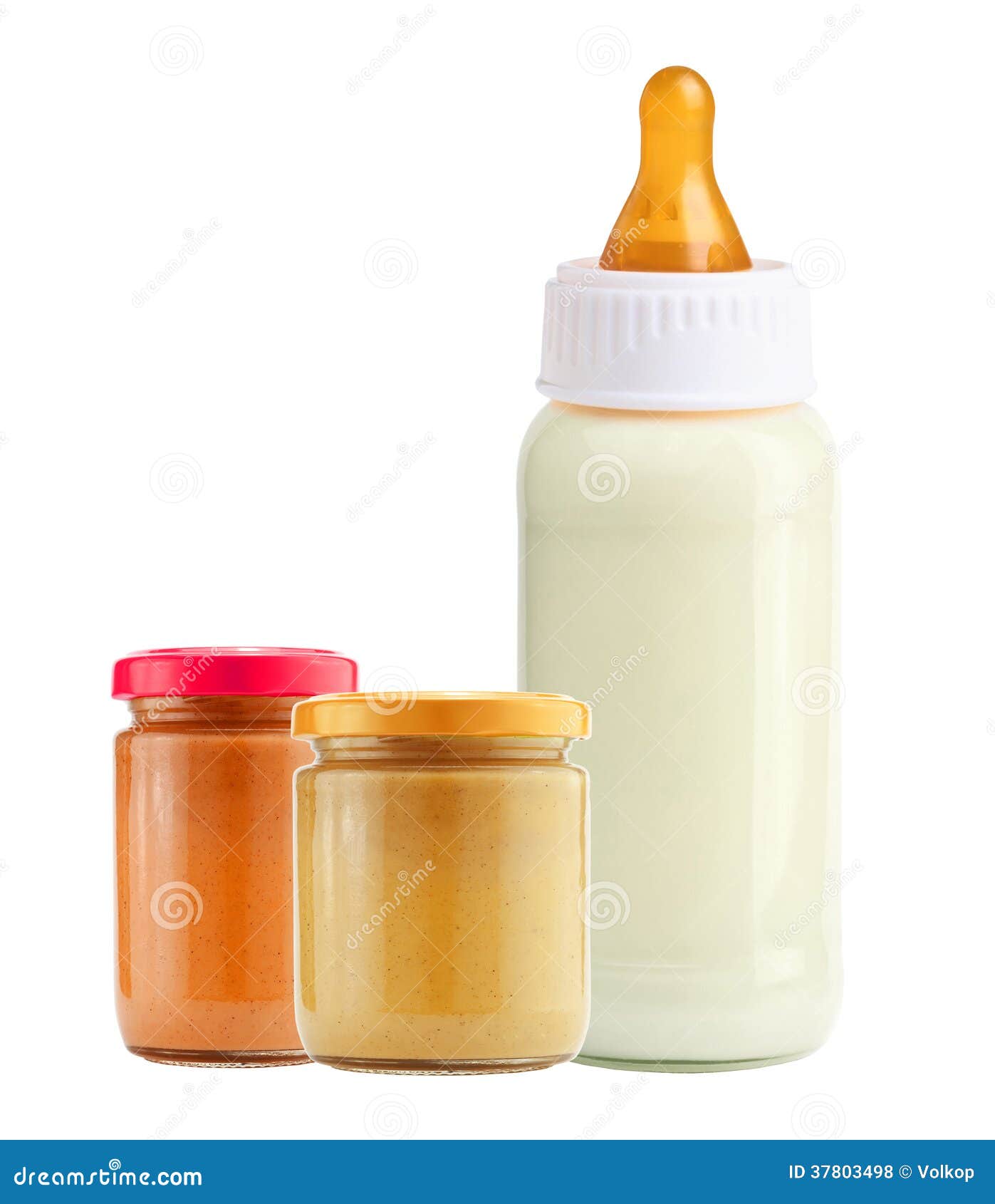 Baby Food And And Milk Bottle Isolated 