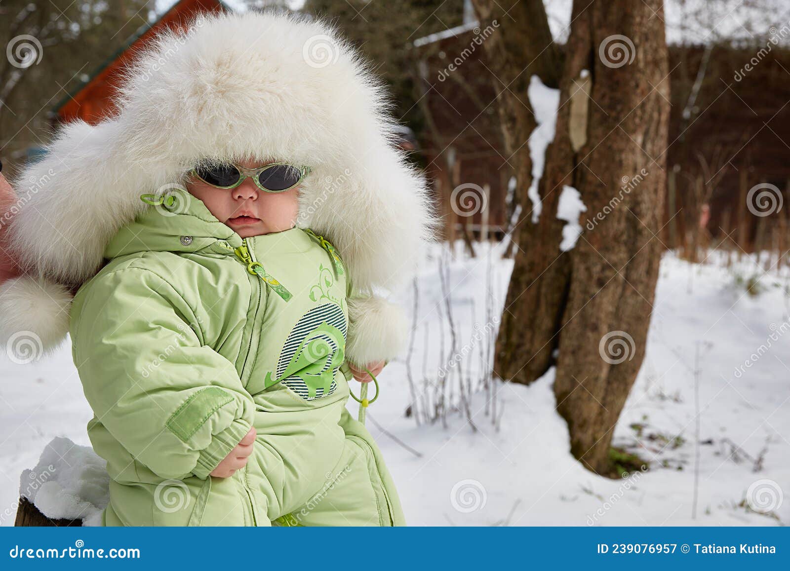 Baby in a Fur Hat in Winter. Winter Walk Stock Image Image of face