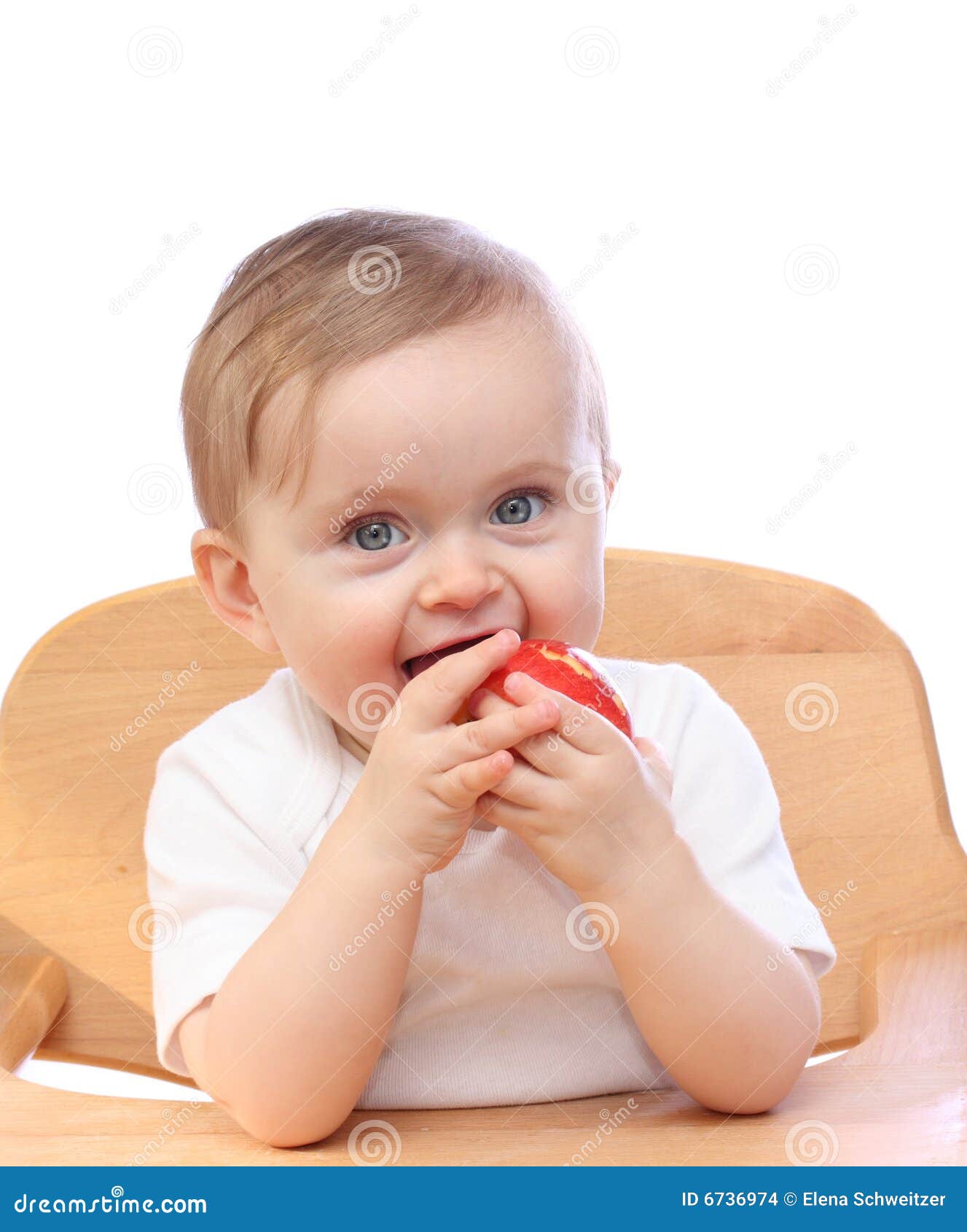 Baby girl with apple stock photo. Image of childhood, little 6736974
