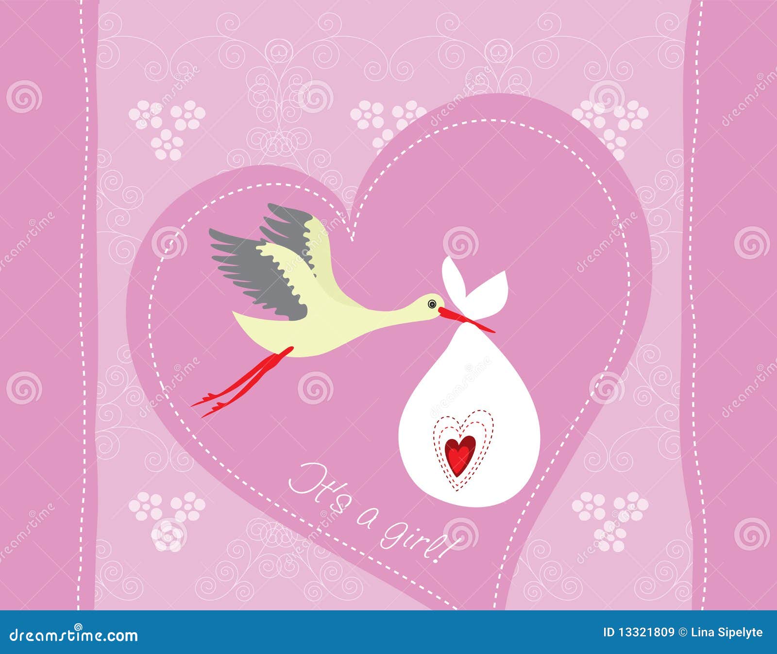 Baby Girl Arrival Greeting Card Stock Vector