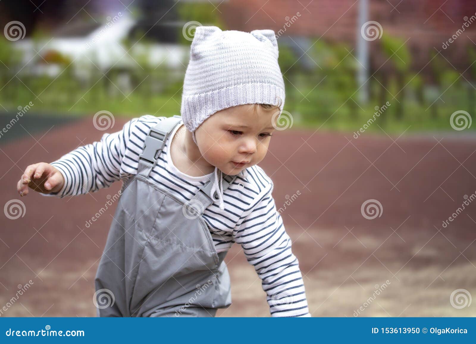 Baby Girl Boy 1 Year Old In Gray, Hat 