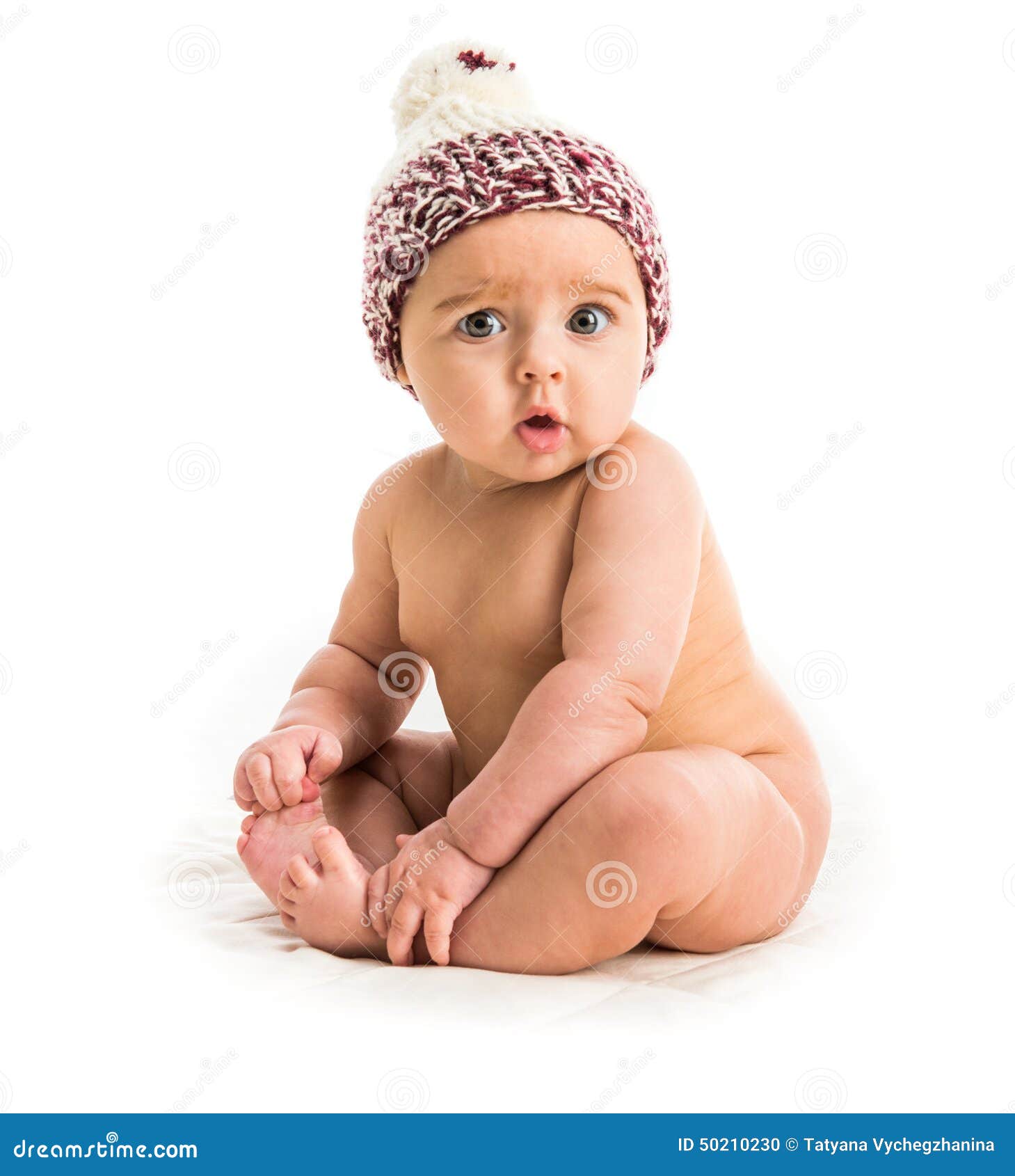 Baby girl in a brown hat stock photo. Image of human 50210230