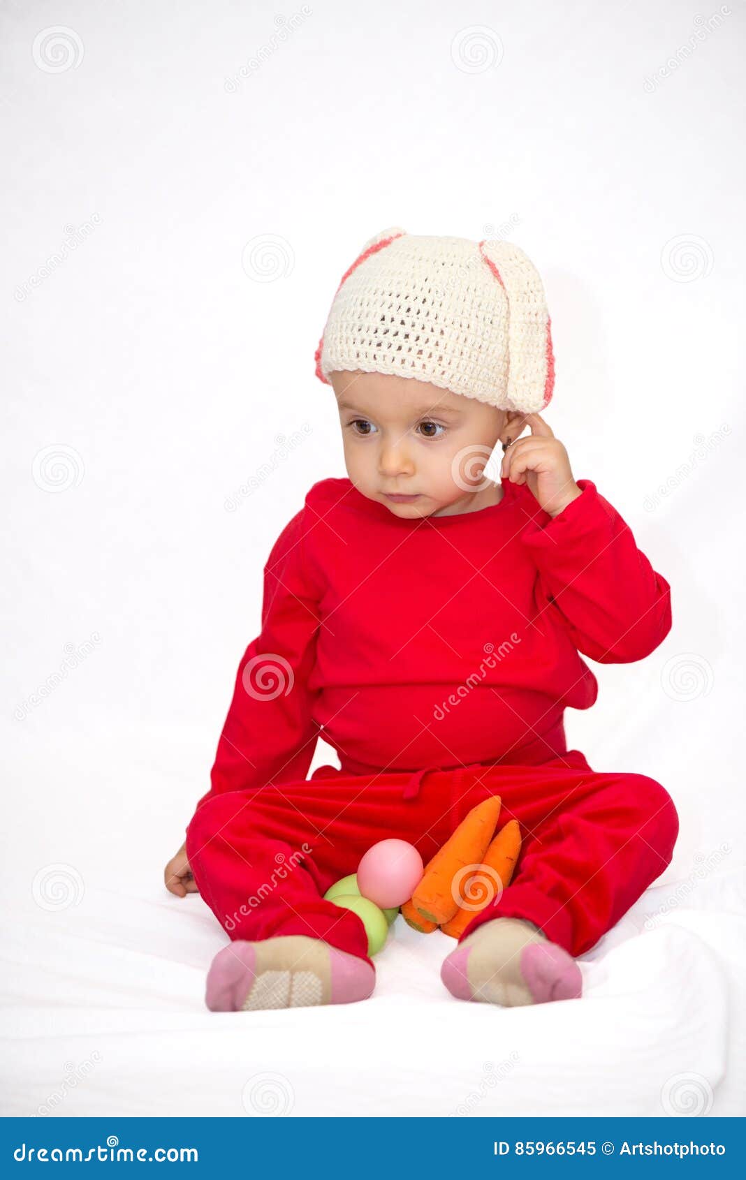 Baby girl with bunny hat stock image. Image of girl, cheerful 85966545