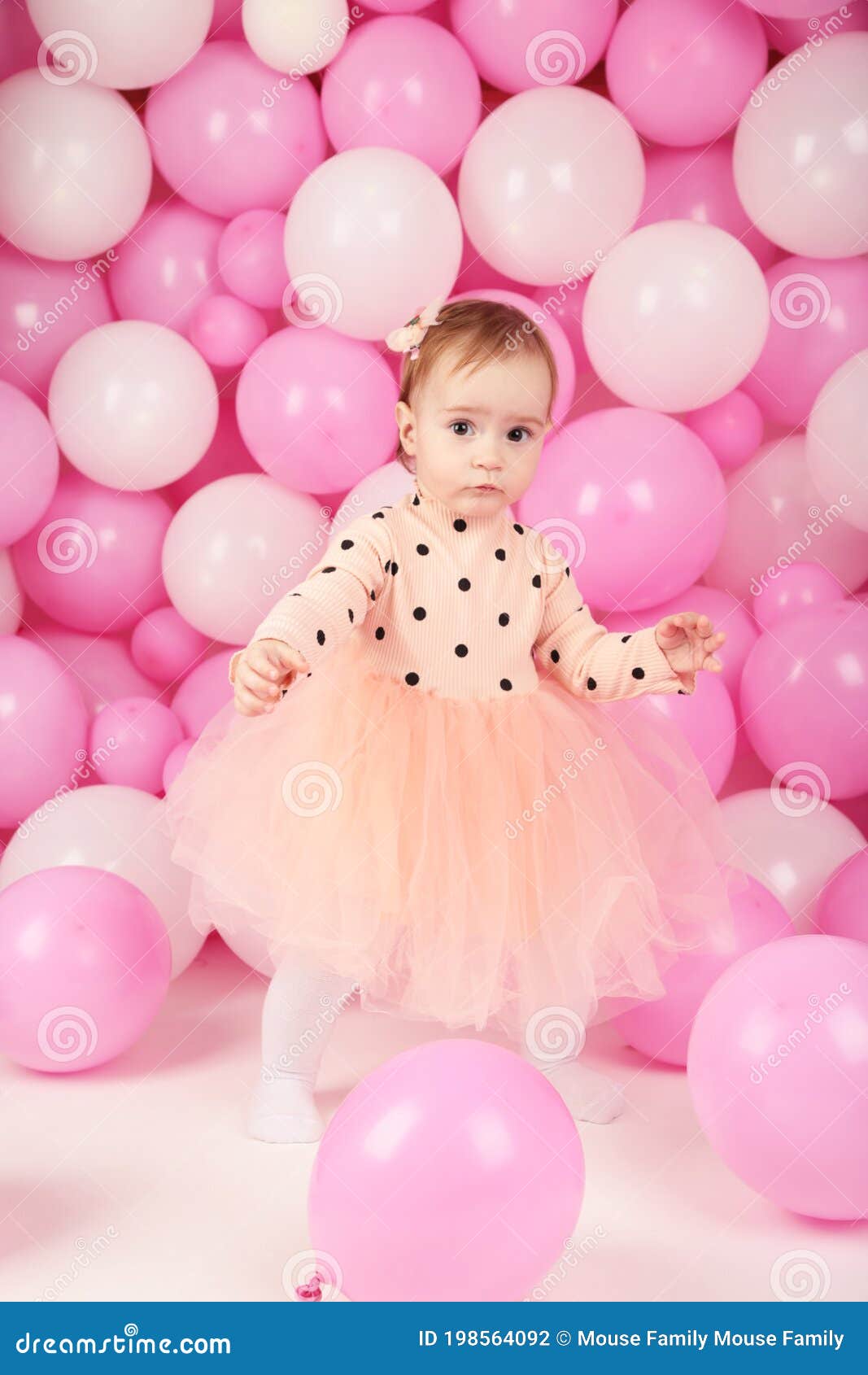 Baby Girl Celebrate Her First Birthday. Girl on Background of Pink Balloons  Stock Photo - Image of celebrate, female: 198564092
