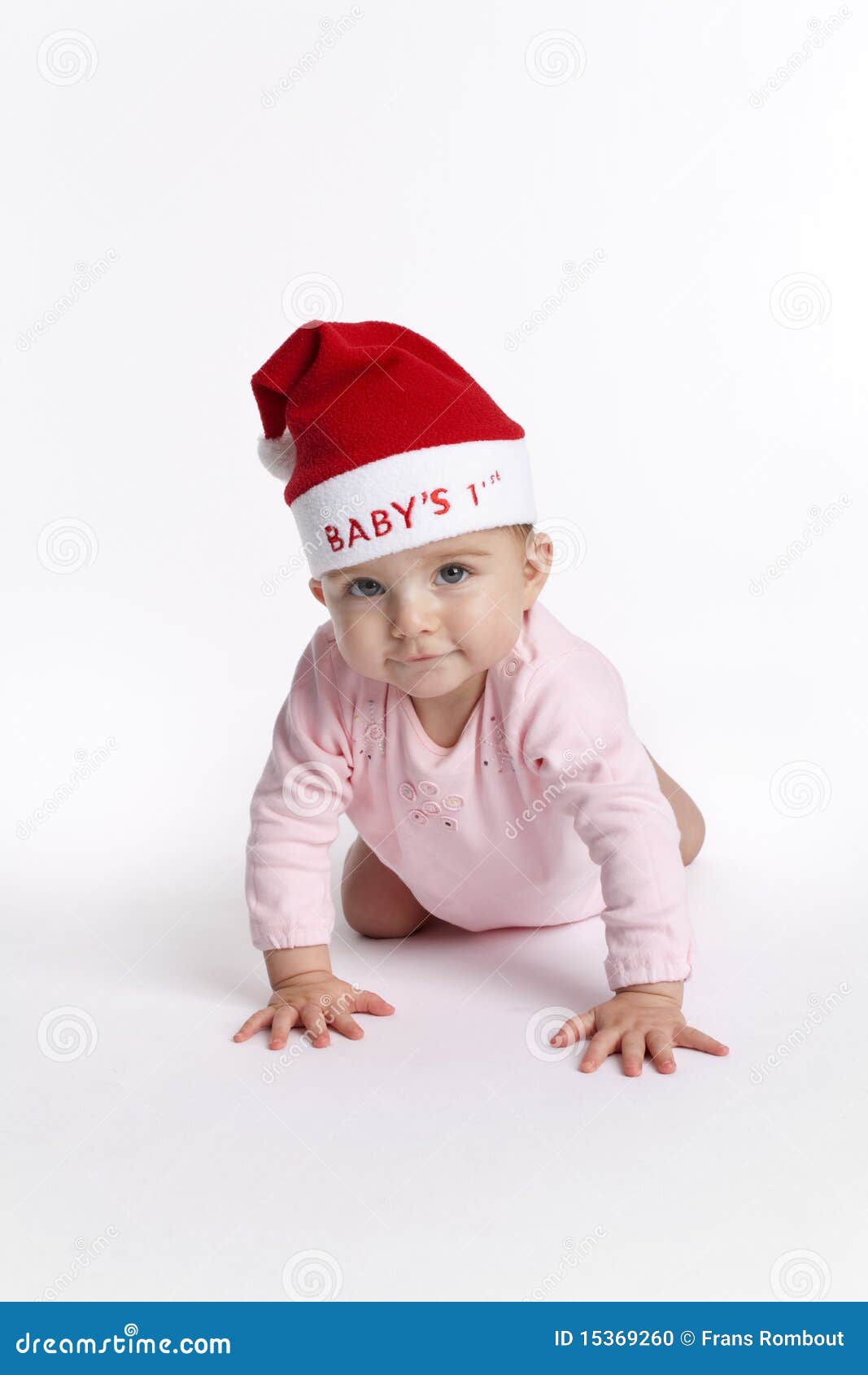 Baby Girl with Christmas Hat Stock Photo Image of baby, crawl 15369260