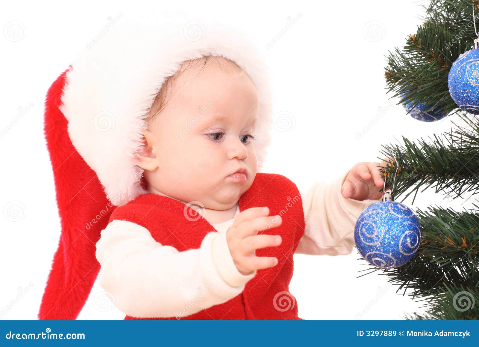 Baby Girl and Christmas Tree Stock Image Image of childhood, blue