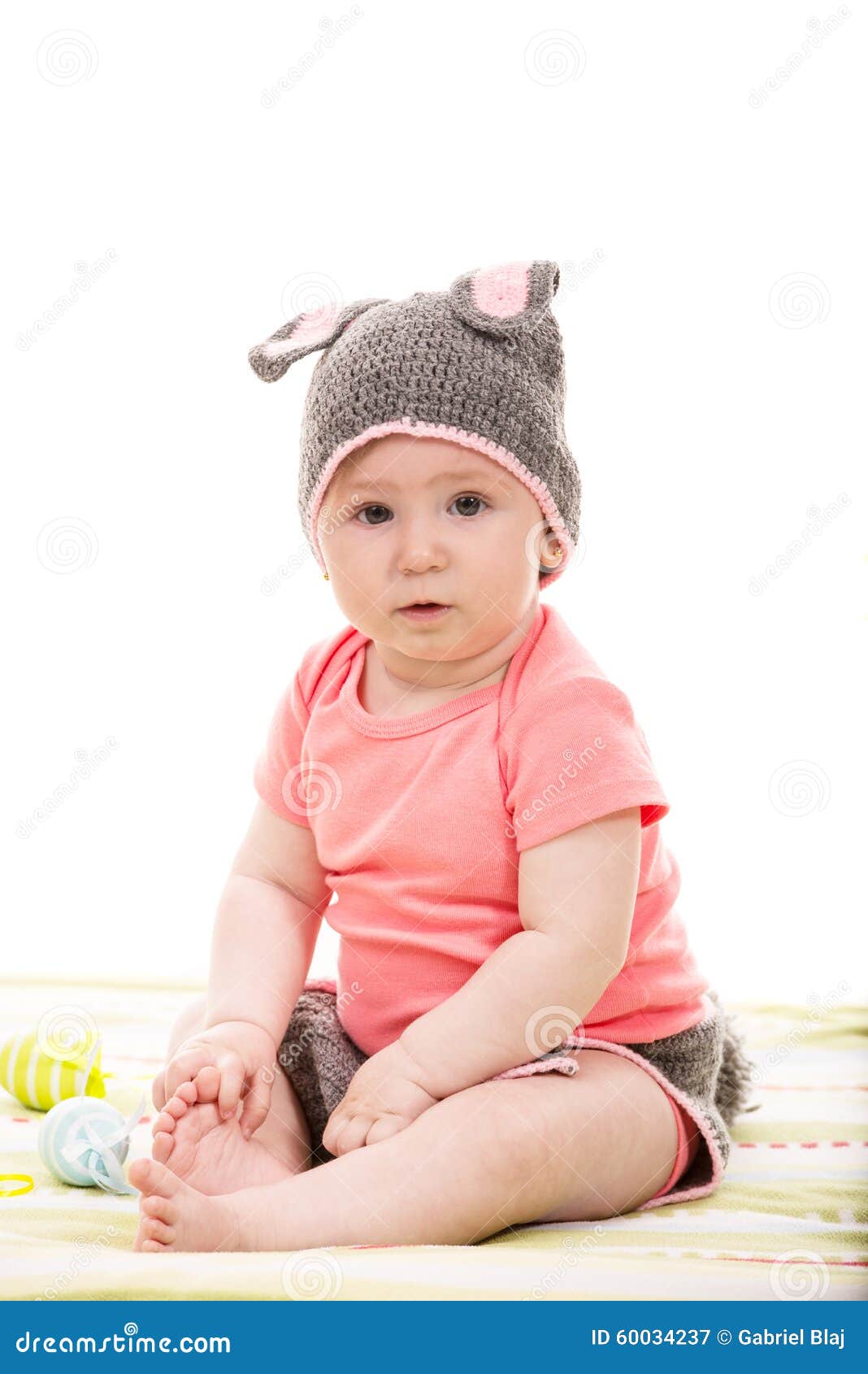 Baby Girl with Croched Bunny Hat Stock Image Image of baby, child