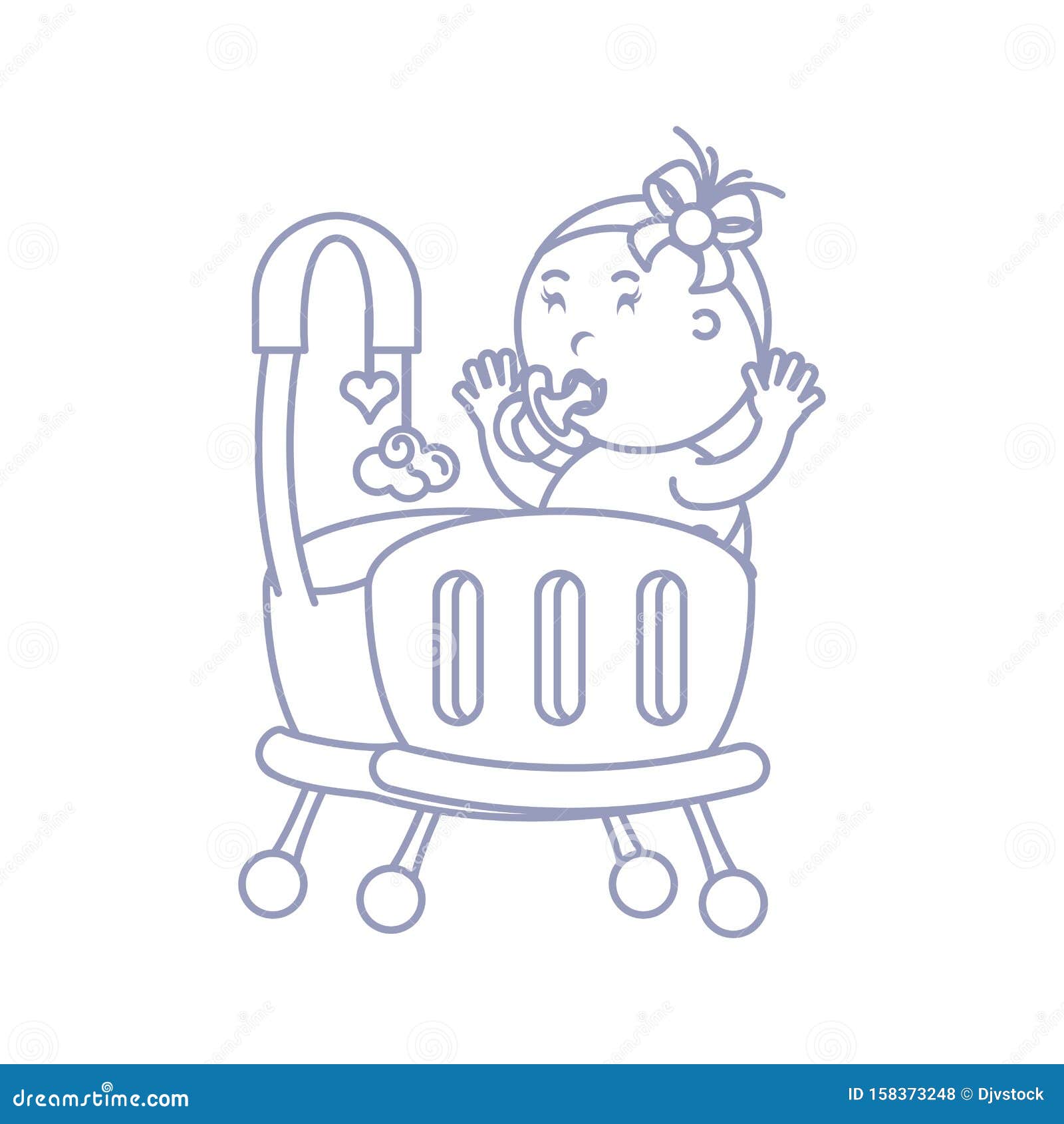 Baby Girl in Cute Baby Crib Stock Illustration - Illustration of home