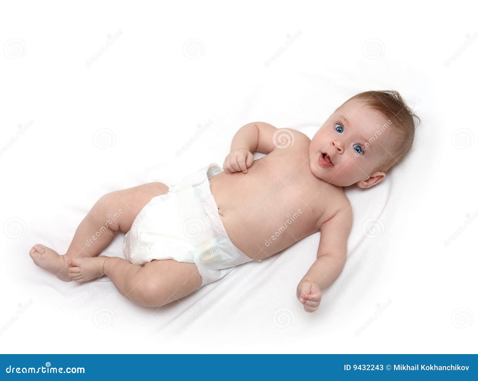 Baby girl in diaper stock image. Image of lying, cute 9432243