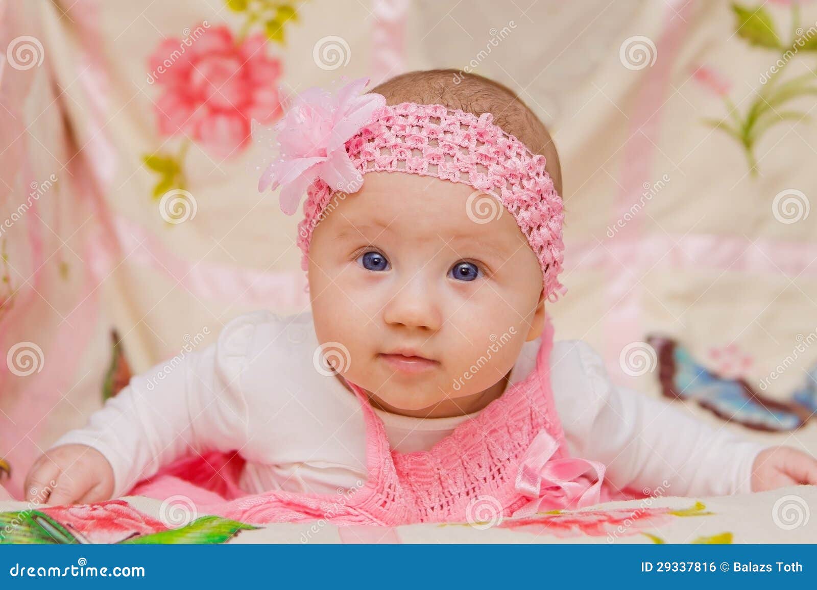 Baby Girl on Flower Blanket Stock Photo Image of eyes, cute 29337816