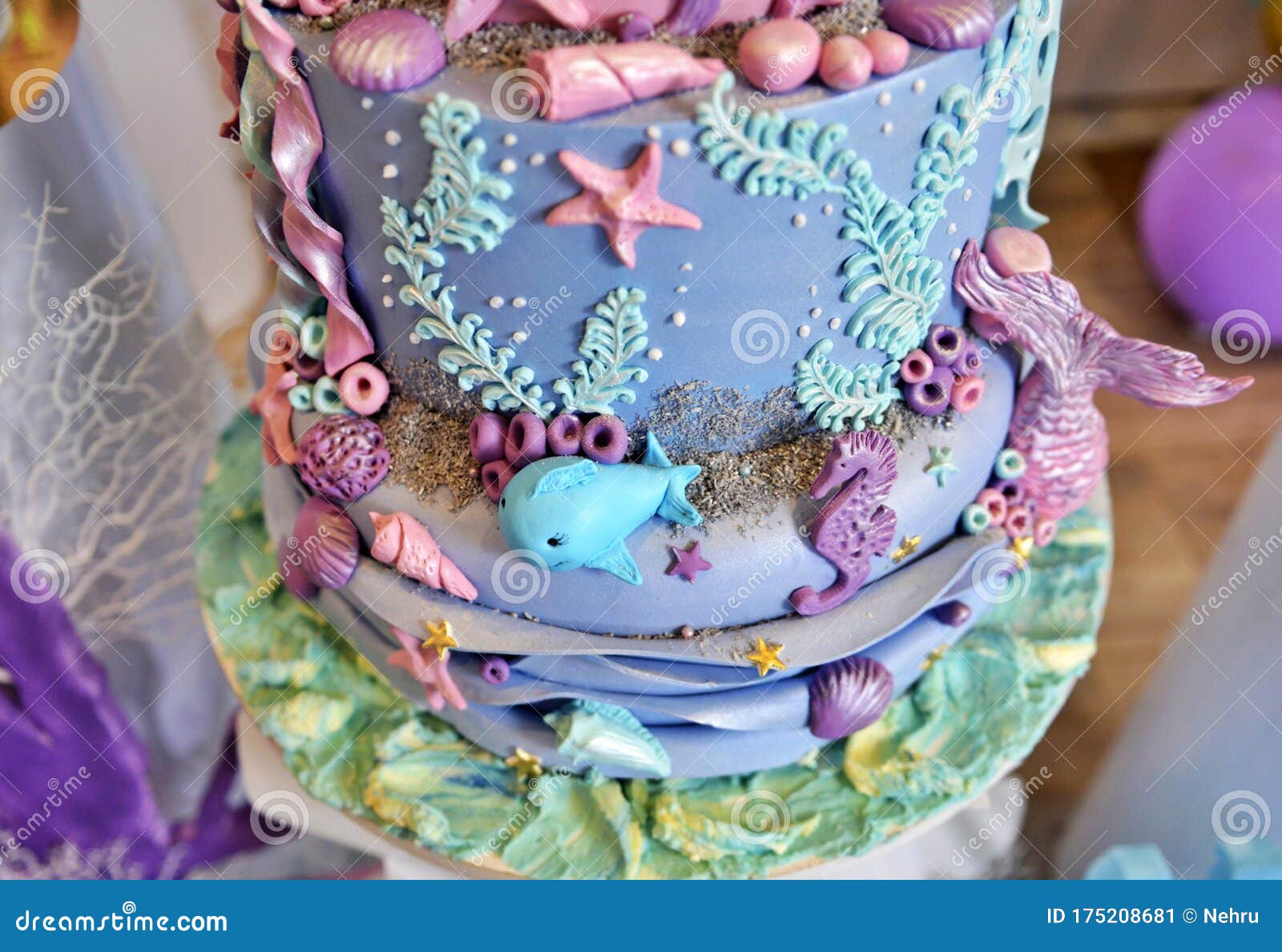Baby Girl Genuine Birthday Cake, Sea Life Theme Stock Image ...