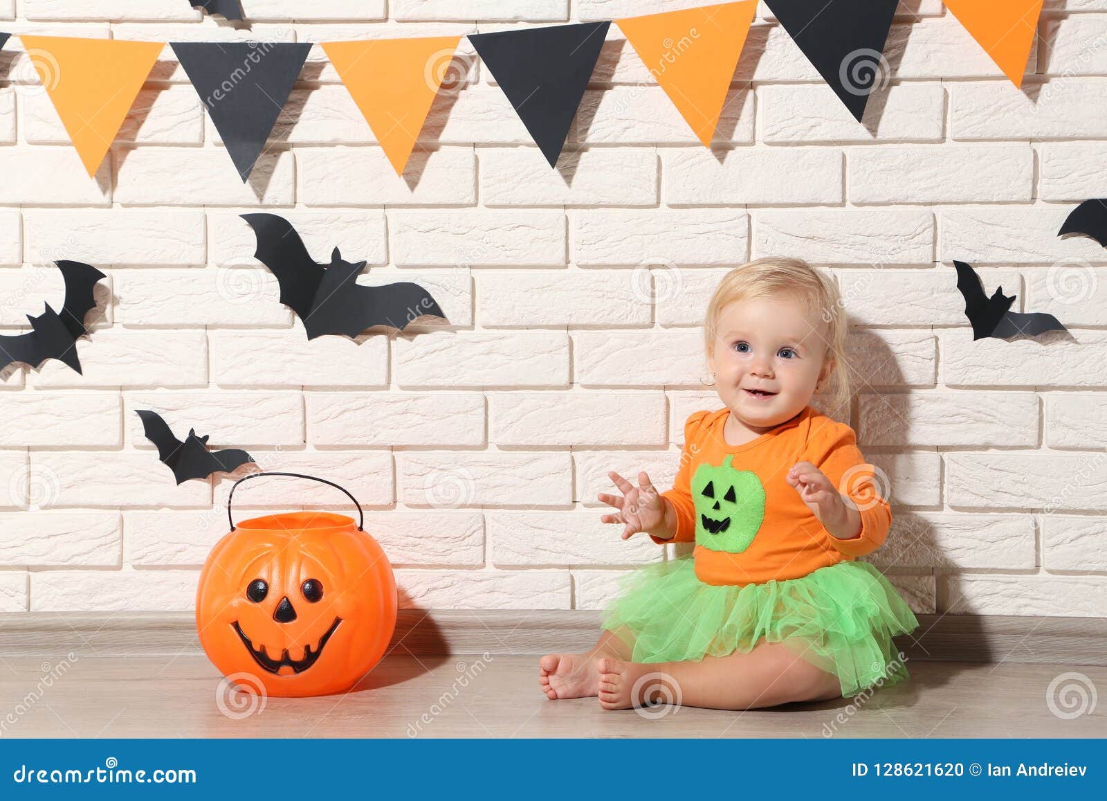 Baby Girl in Halloween Costume Stock Photo - Image of girl, background ...