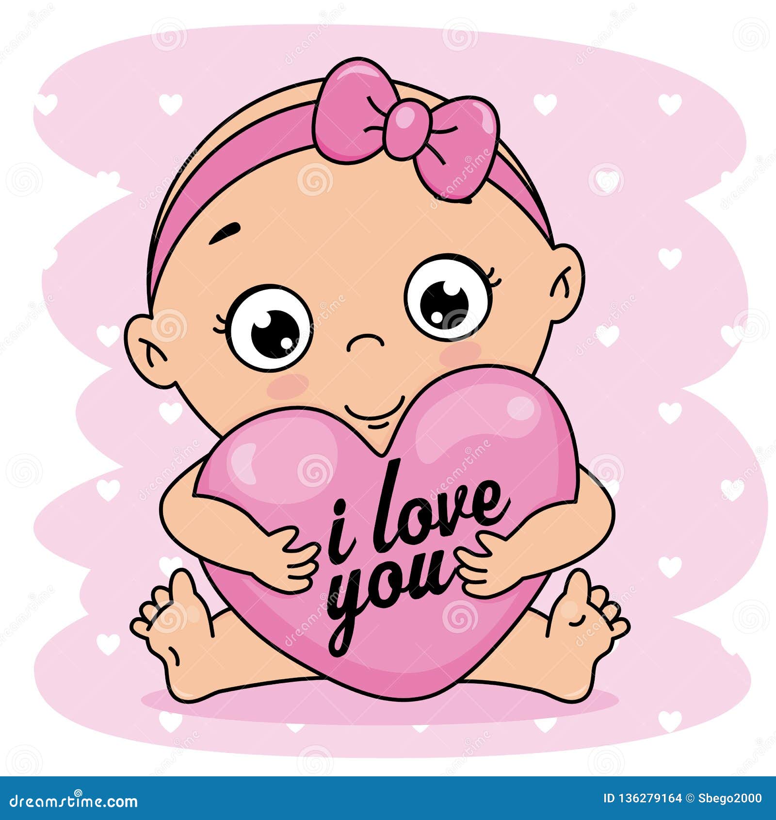 Baby Girl Hugging A Heart Stock Vector Illustration Of Celebration