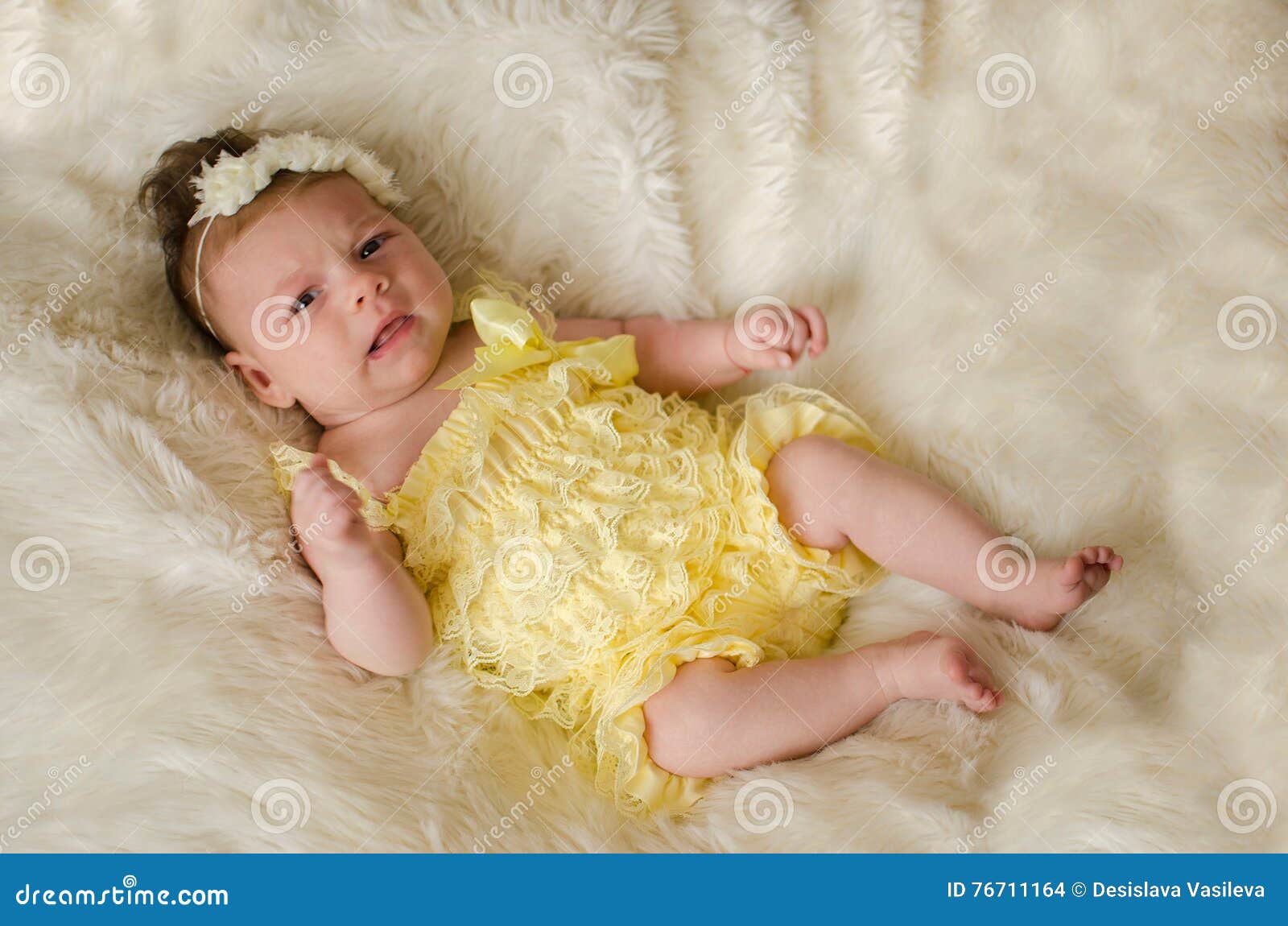 Baby Girl Lying On Back Stock Photo Image Of Eyesstaring 76711164