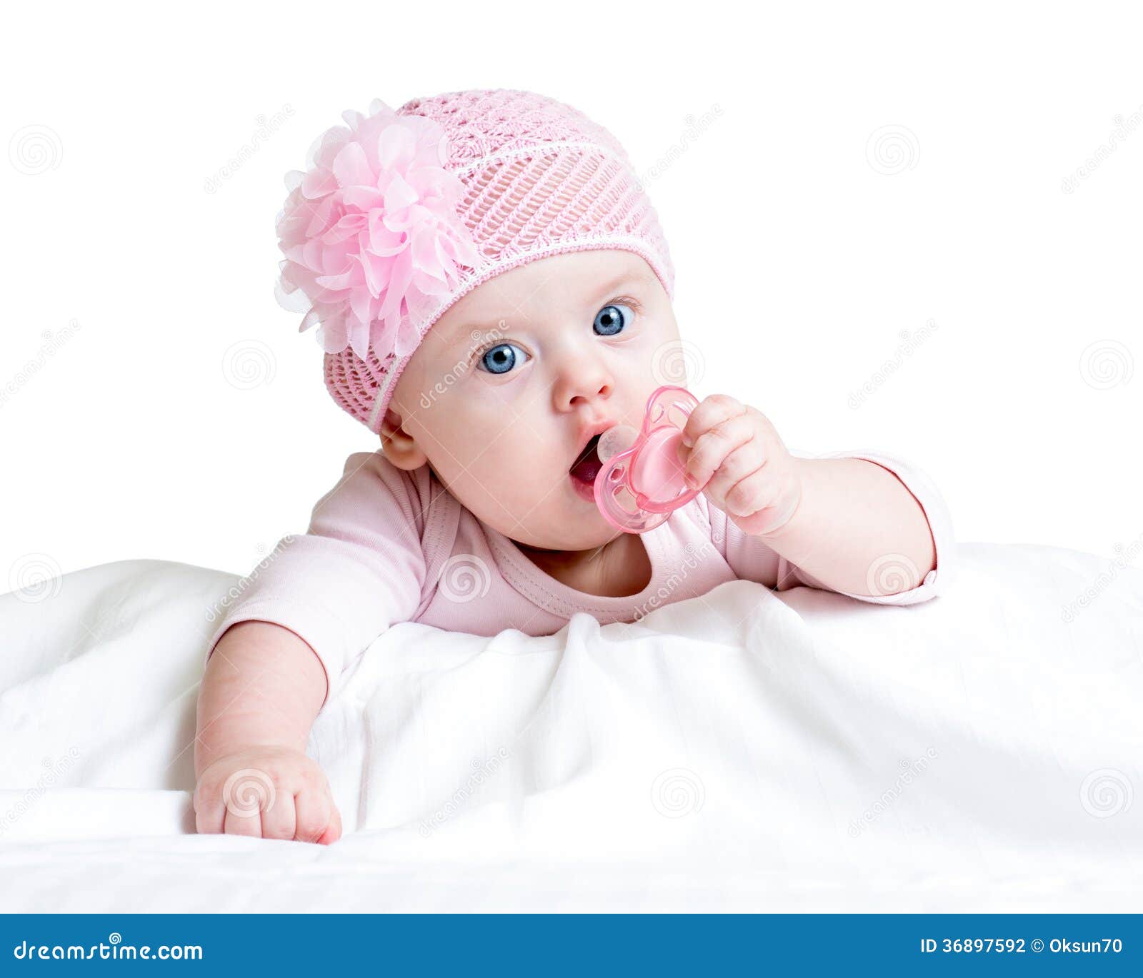 Baby girl with pacifier stock photo. Image of face, happy 36897592