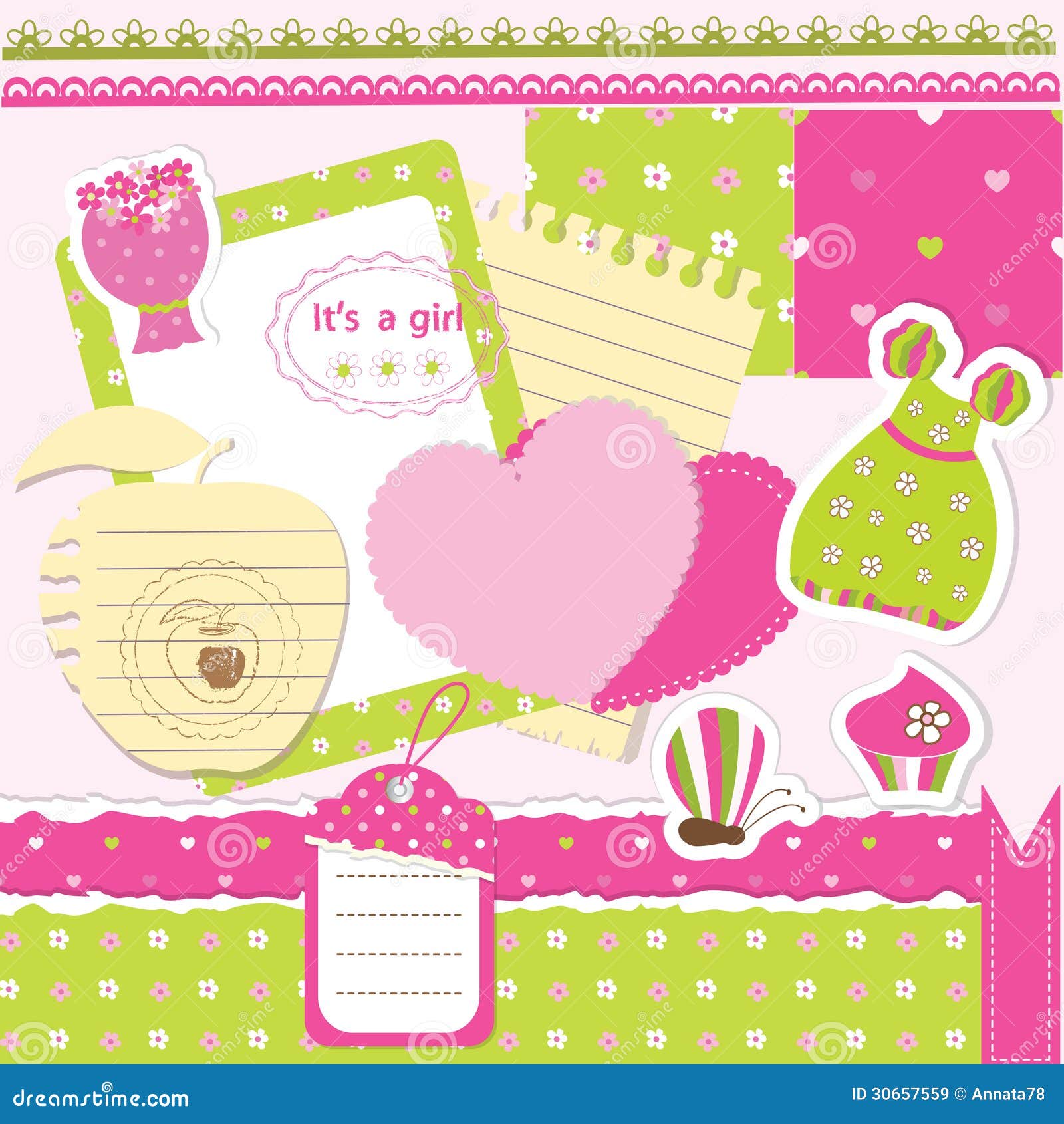 Baby Girl Unicorn Scrapbook Set. Decorative Elements Stock Vector -  Illustration of happiness, announcement: 71076023