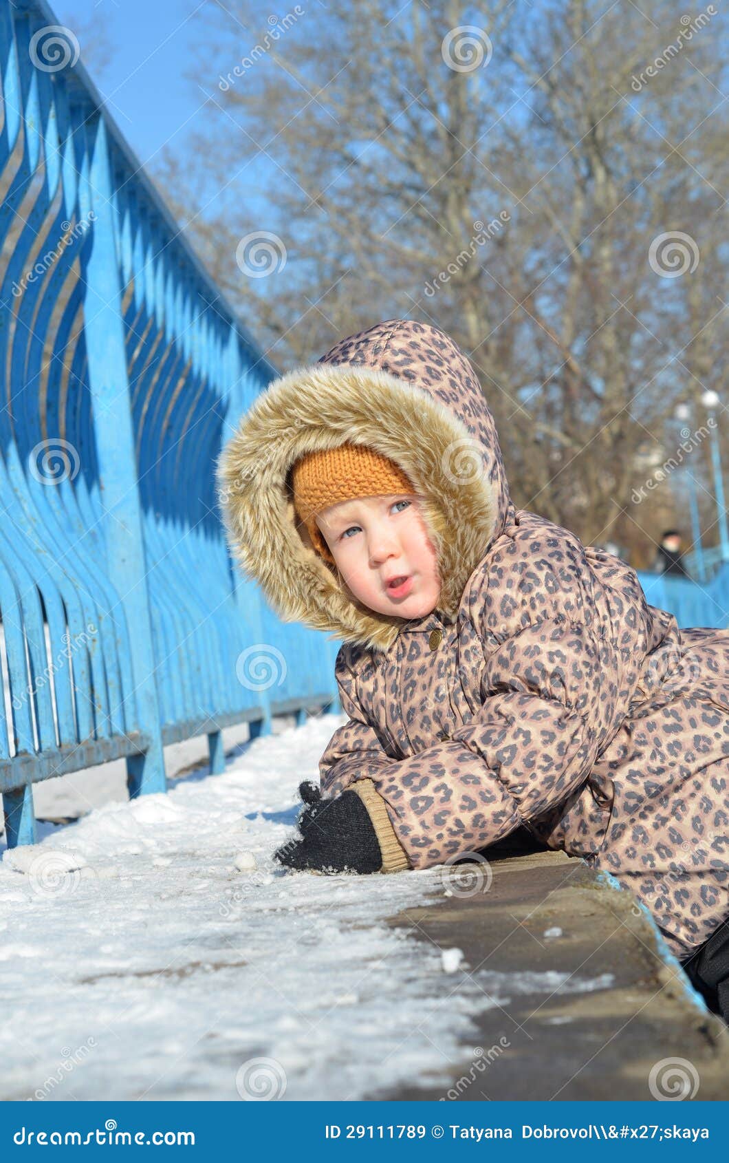 Baby Girl in Snowsuit on the Snow Stock Image Image of winter
