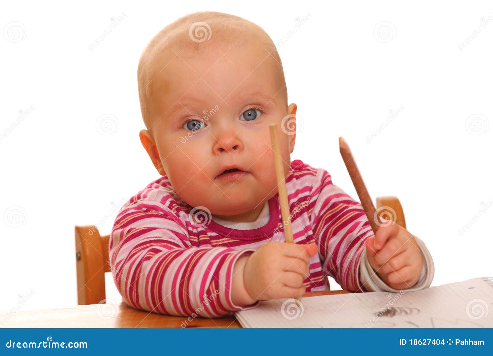 Baby girl with some pens stock photo. Image of colorful 18627404