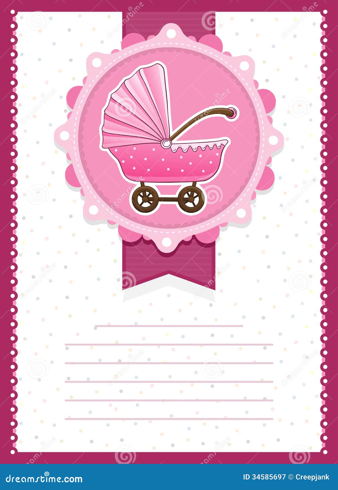 baby girl stroller invitation card stock illustration cartoon baby carriage