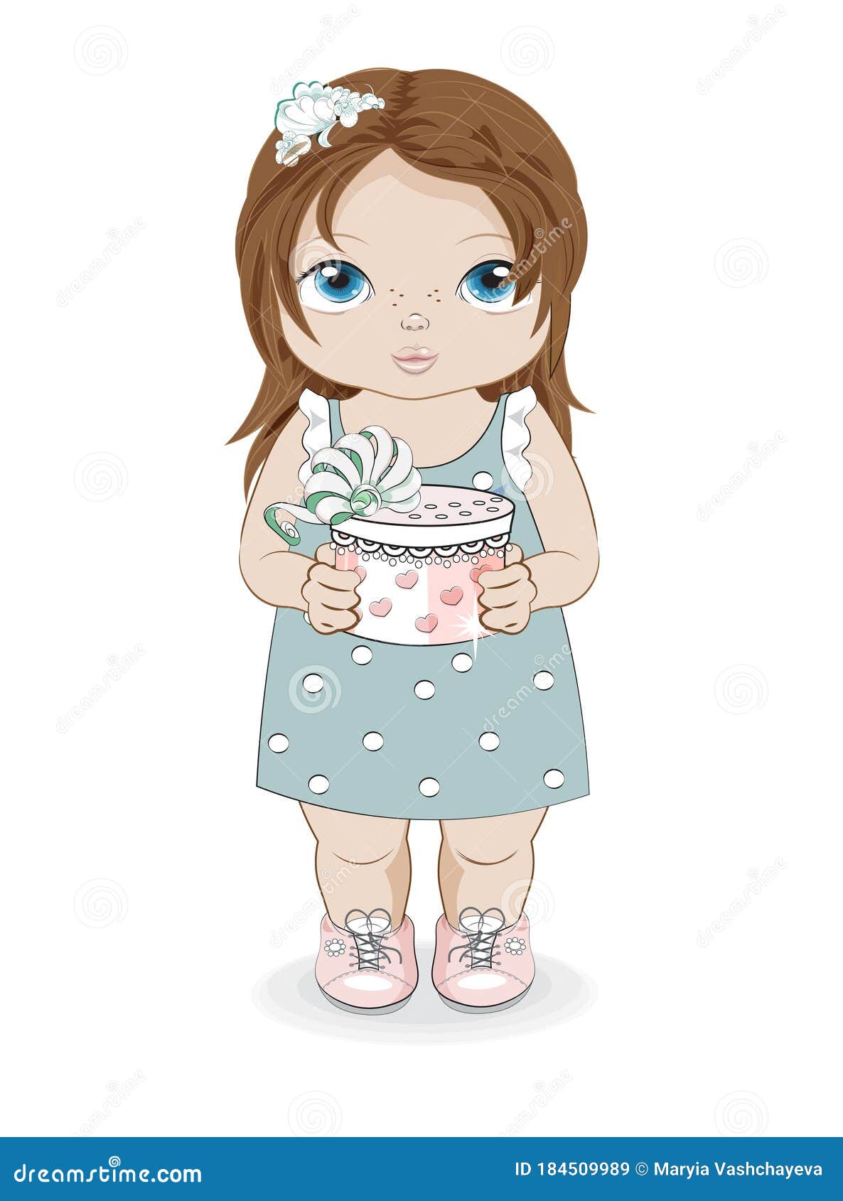 Baby Girl in Summer Dress with Gift Stock Vector - Illustration of cartoon,  boots: 184509989