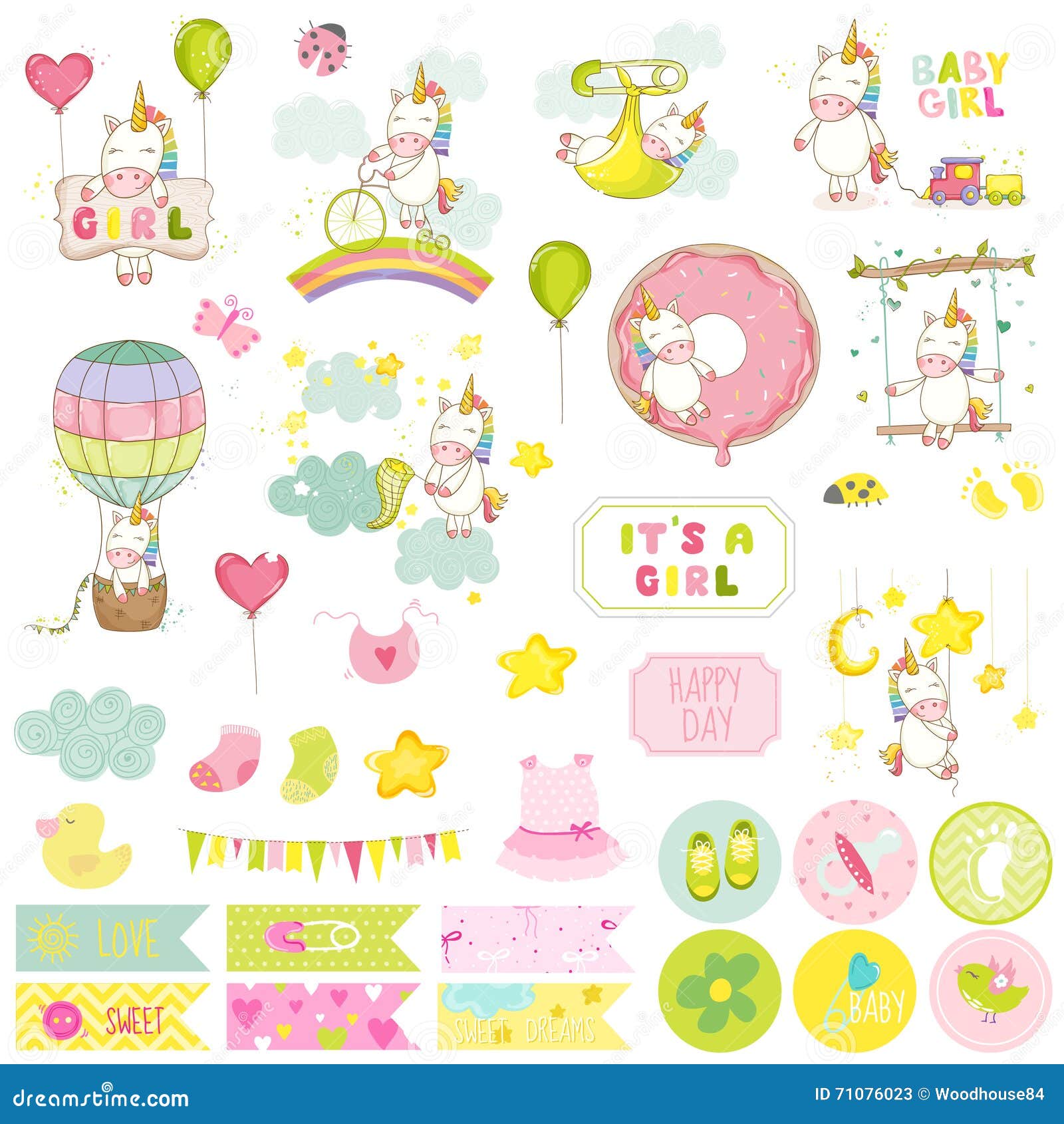 Baby Girl Unicorn Scrapbook Set. Decorative Elements Stock Vector -  Illustration of happiness, announcement: 71076023
