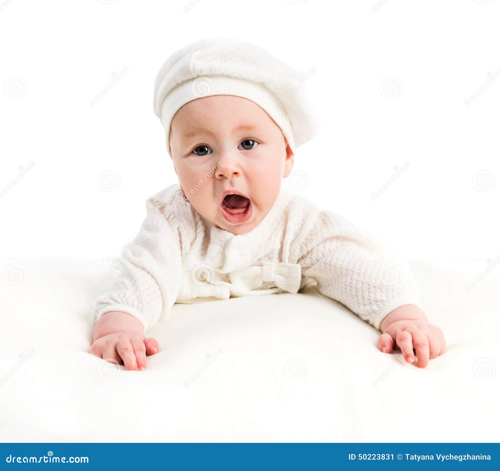 Baby Girl in a White Cap and a Jacket Stock Image Image of healthy