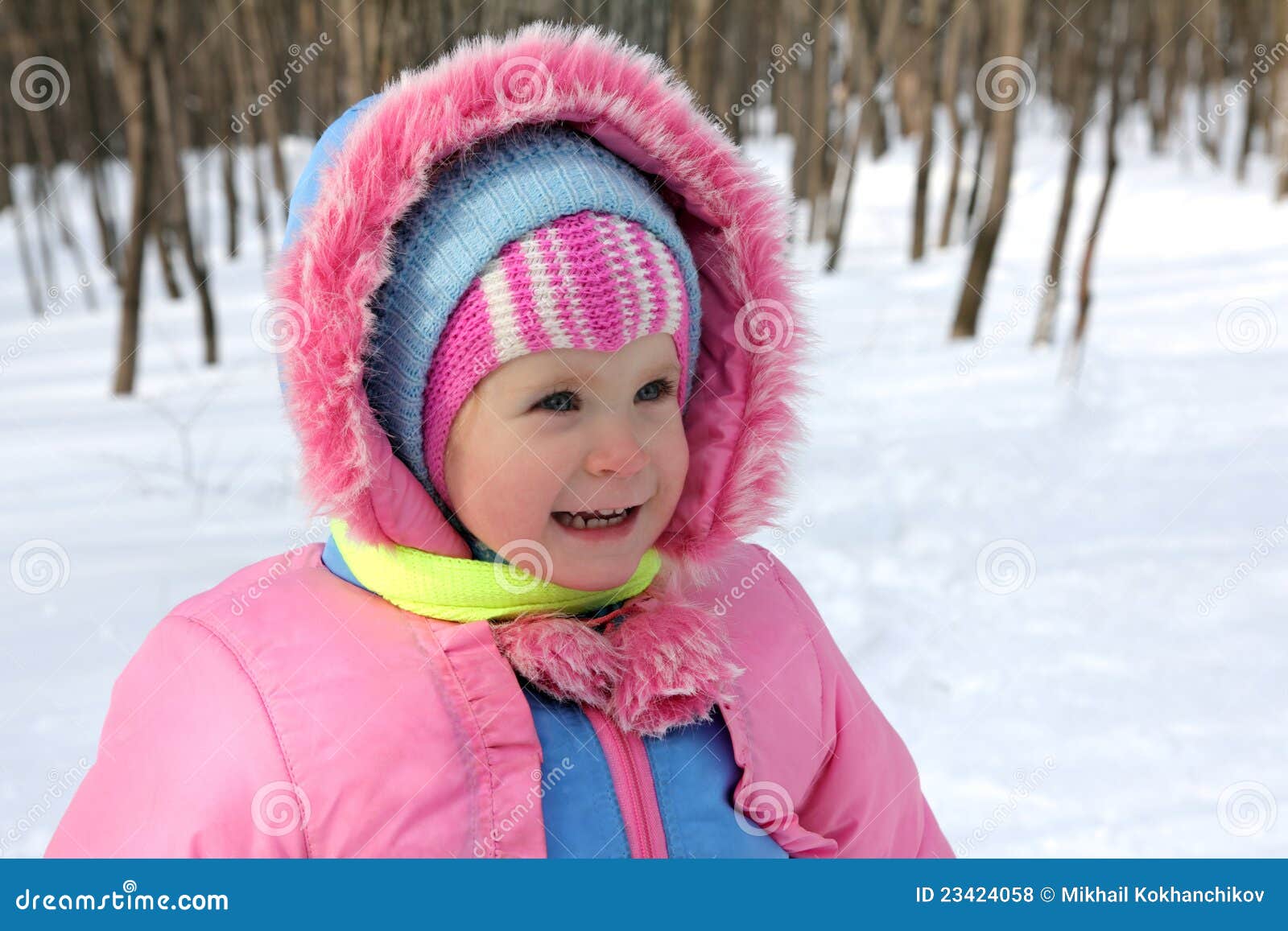 Baby girl in winter park stock photo. Image of pink, hood - 23424058