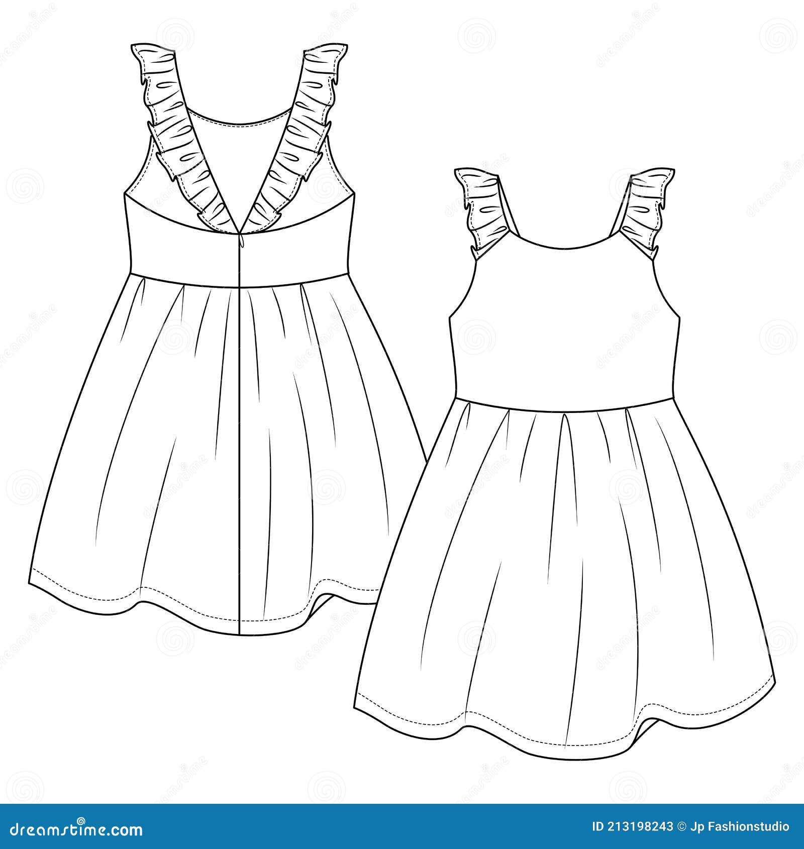 Vector Illustration Of Womens Long Summer Dress Fashion Flat Sketch Front  And Back Stock Illustration - Download Image Now - iStock