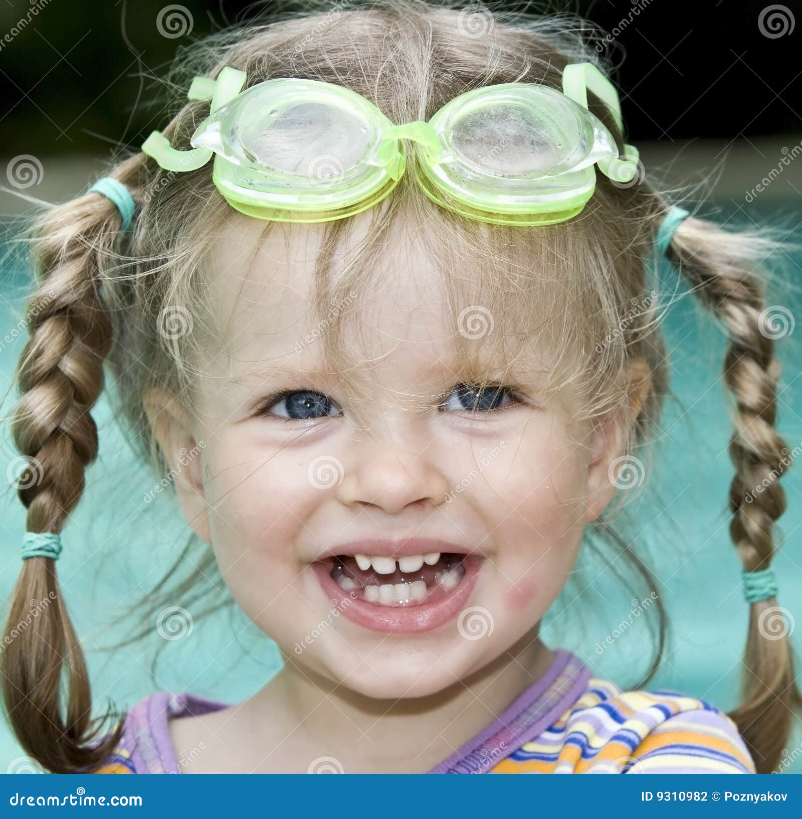 Baby in goggles swim pool. stock photo. Image of model 9310982