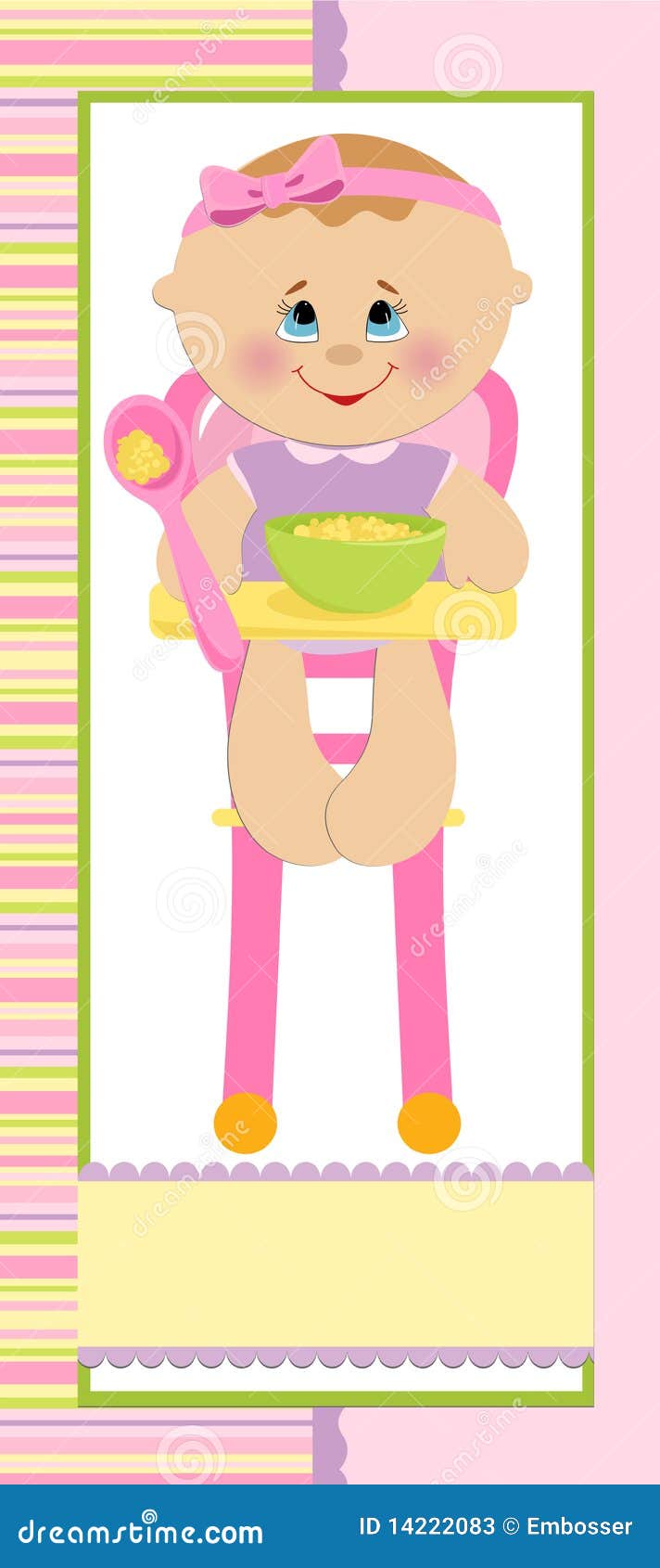 Baby greetings card with pink spoon